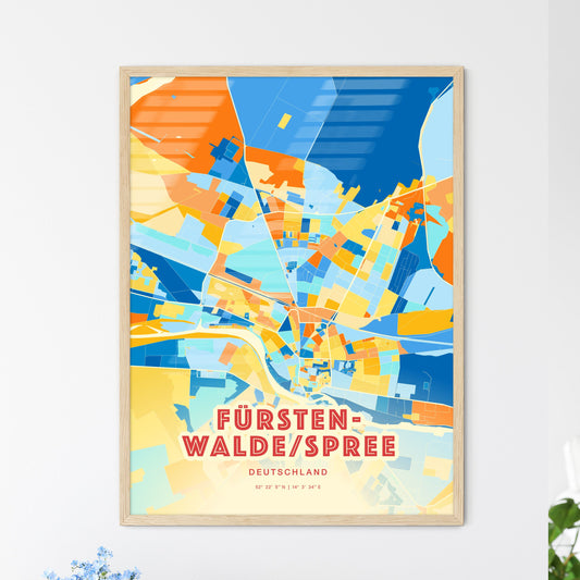 Colorful FURSTENWALDE/SPREE GERMANY Fine Art Map Blue Orange