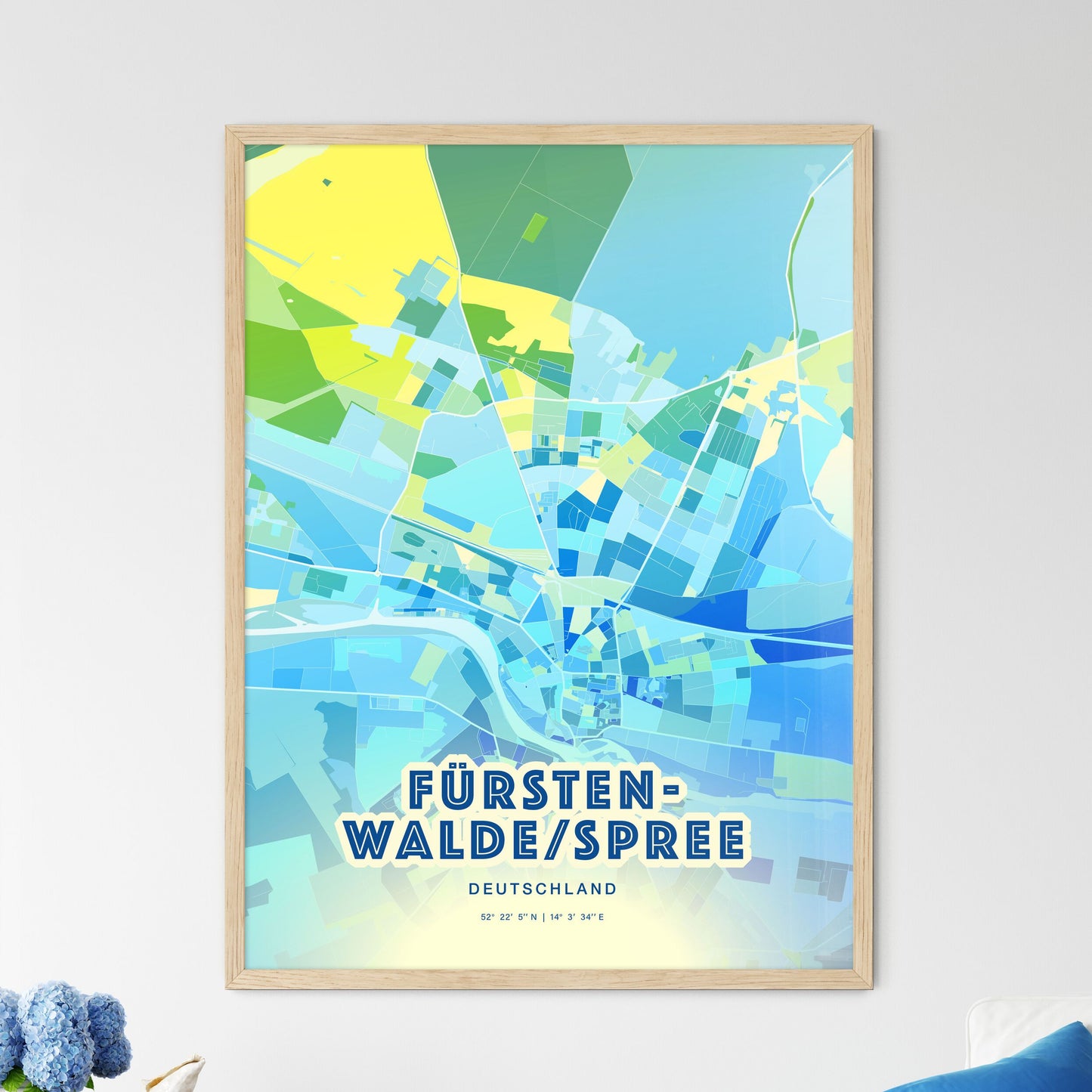 Colorful FURSTENWALDE/SPREE GERMANY Fine Art Map Cool Blue