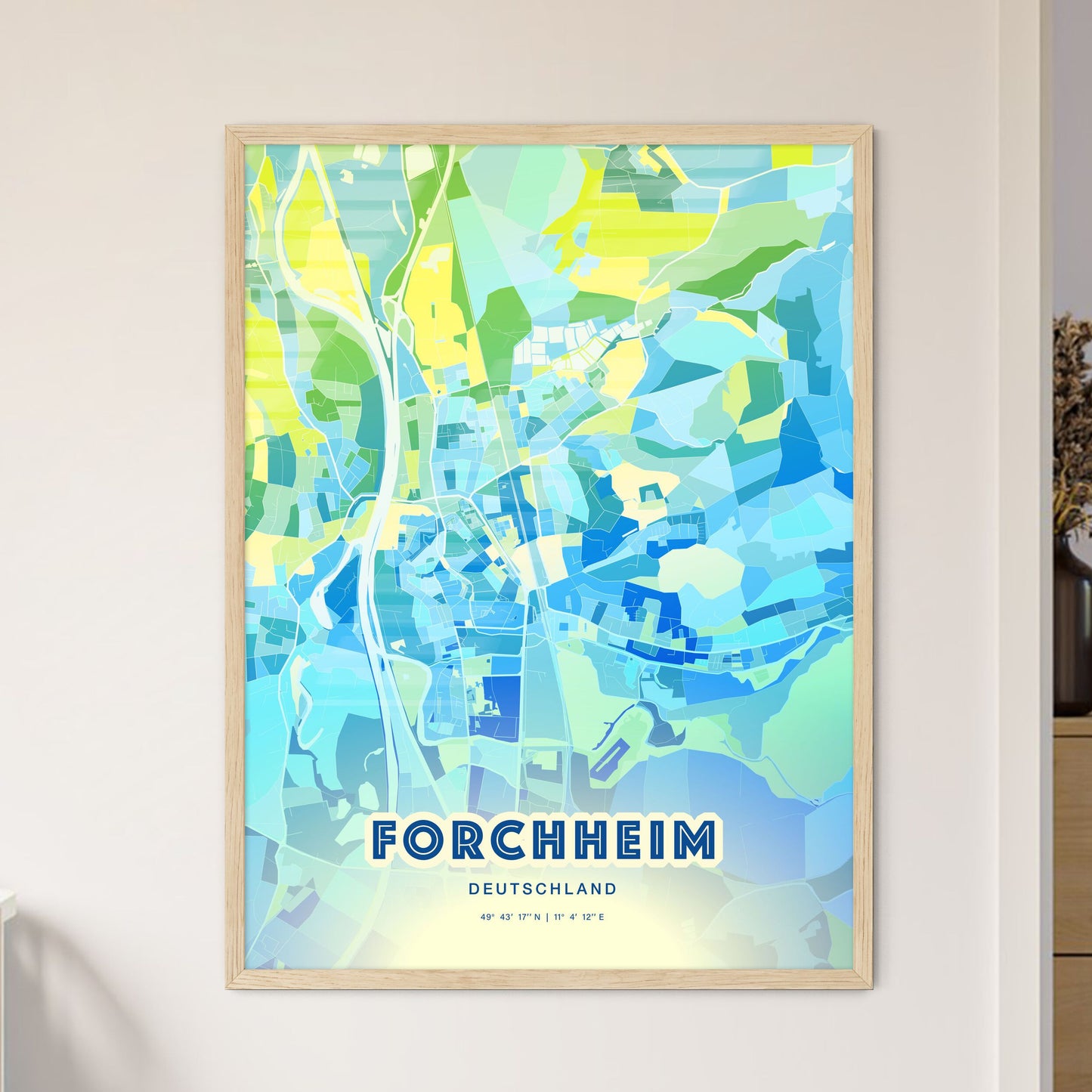 Colorful FORCHHEIM GERMANY Fine Art Map Cool Blue