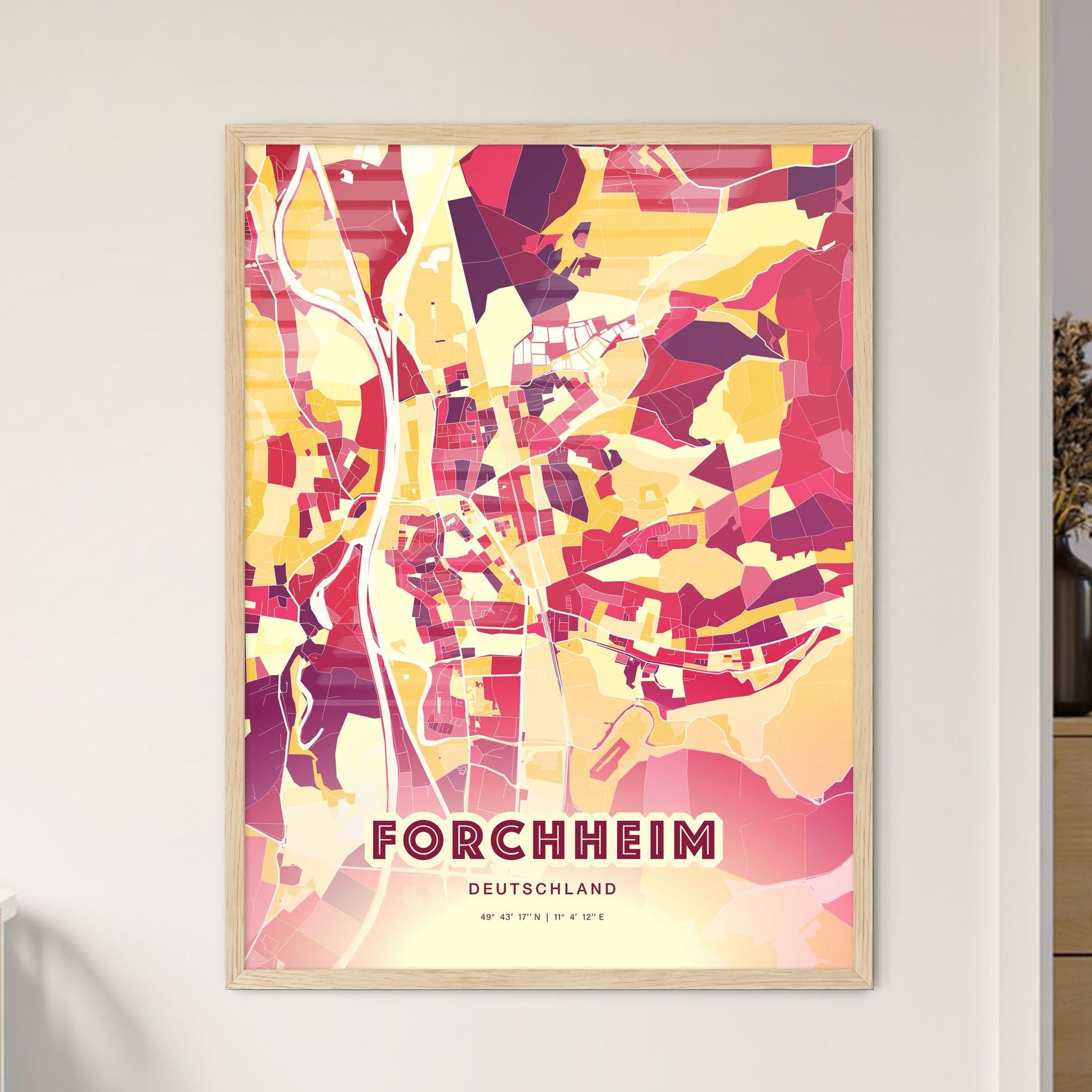 Colorful FORCHHEIM GERMANY Fine Art Map Hot Red