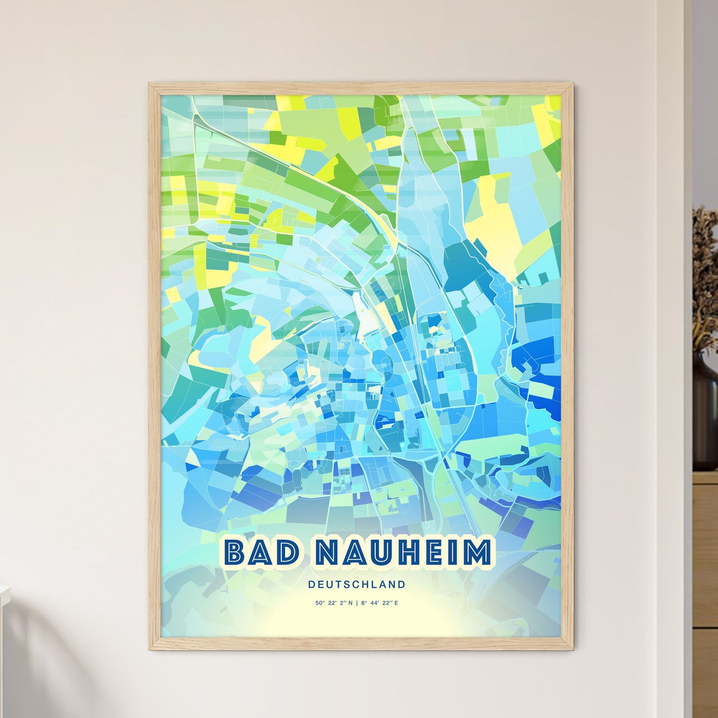 Colorful BAD NAUHEIM GERMANY Fine Art Map Cool Blue