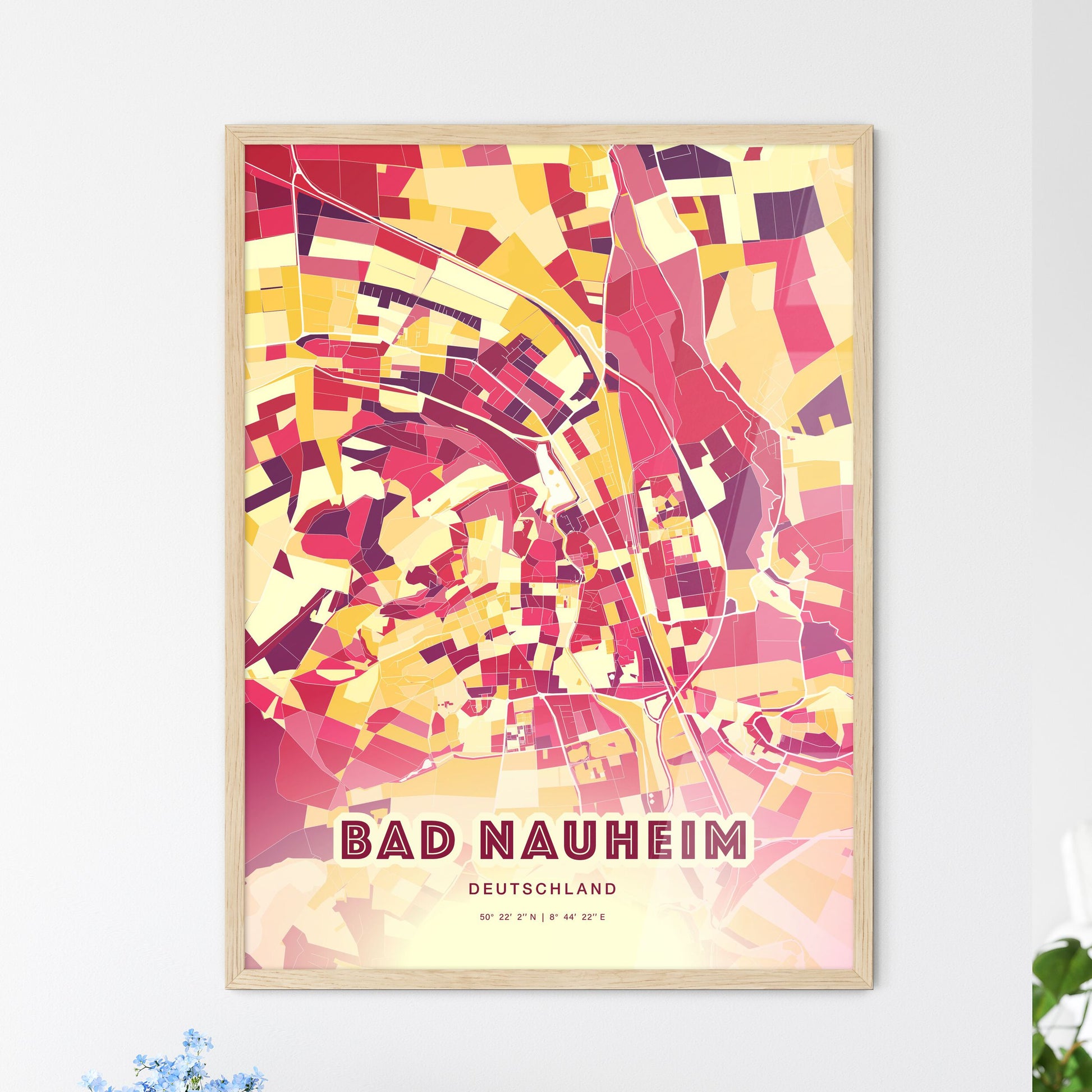 Colorful BAD NAUHEIM GERMANY Fine Art Map Hot Red