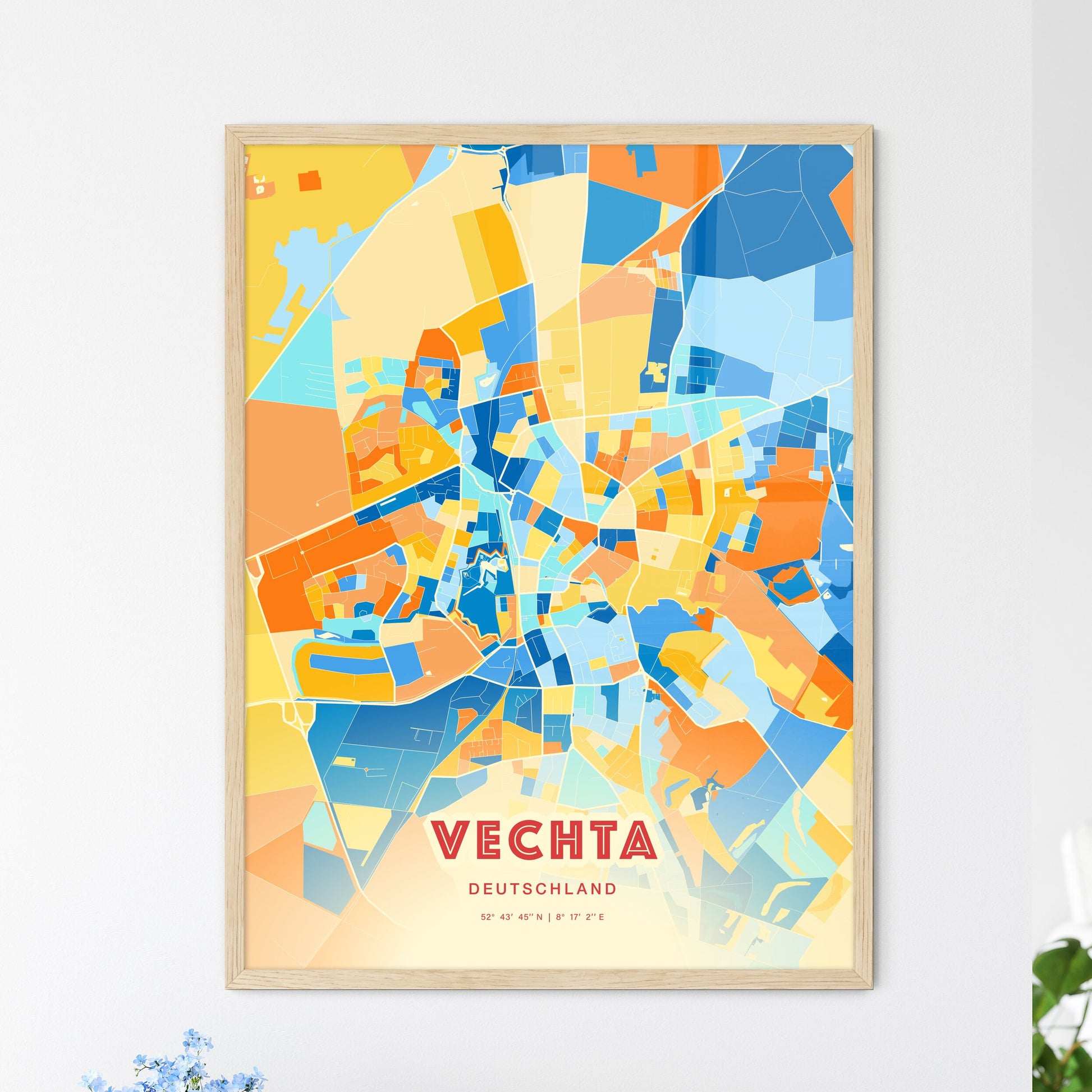 Colorful VECHTA GERMANY Fine Art Map Blue Orange