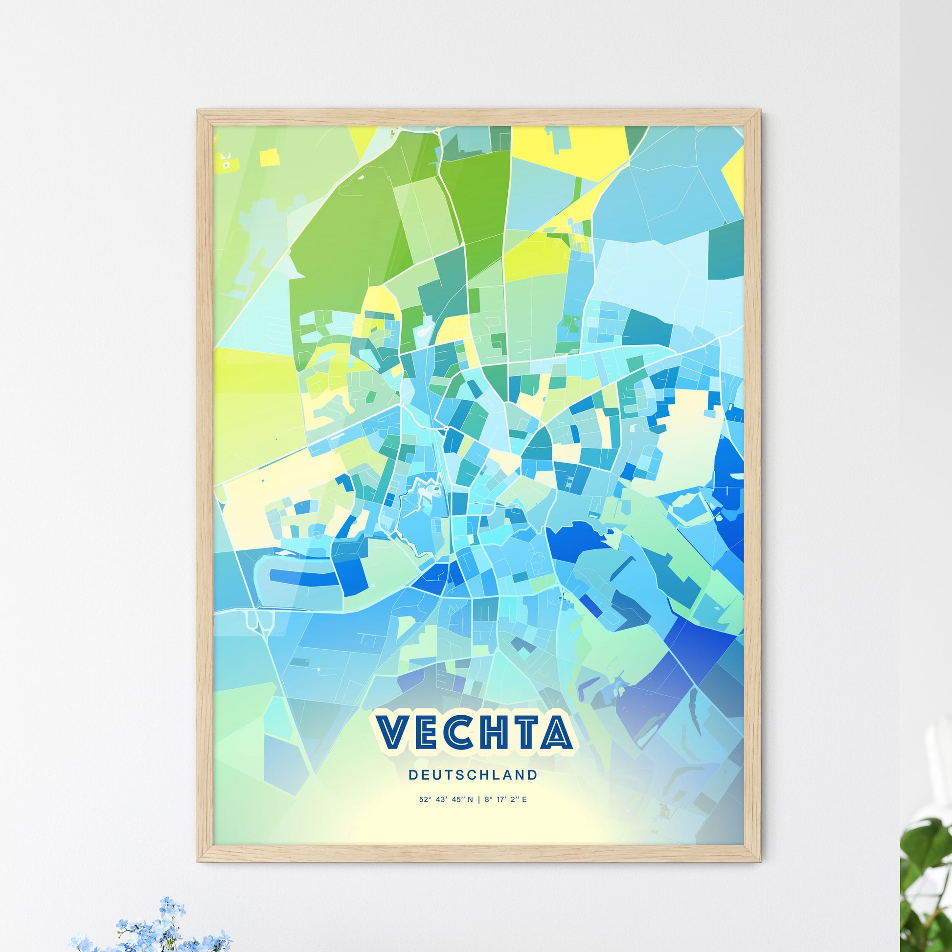 Colorful VECHTA GERMANY Fine Art Map Cool Blue