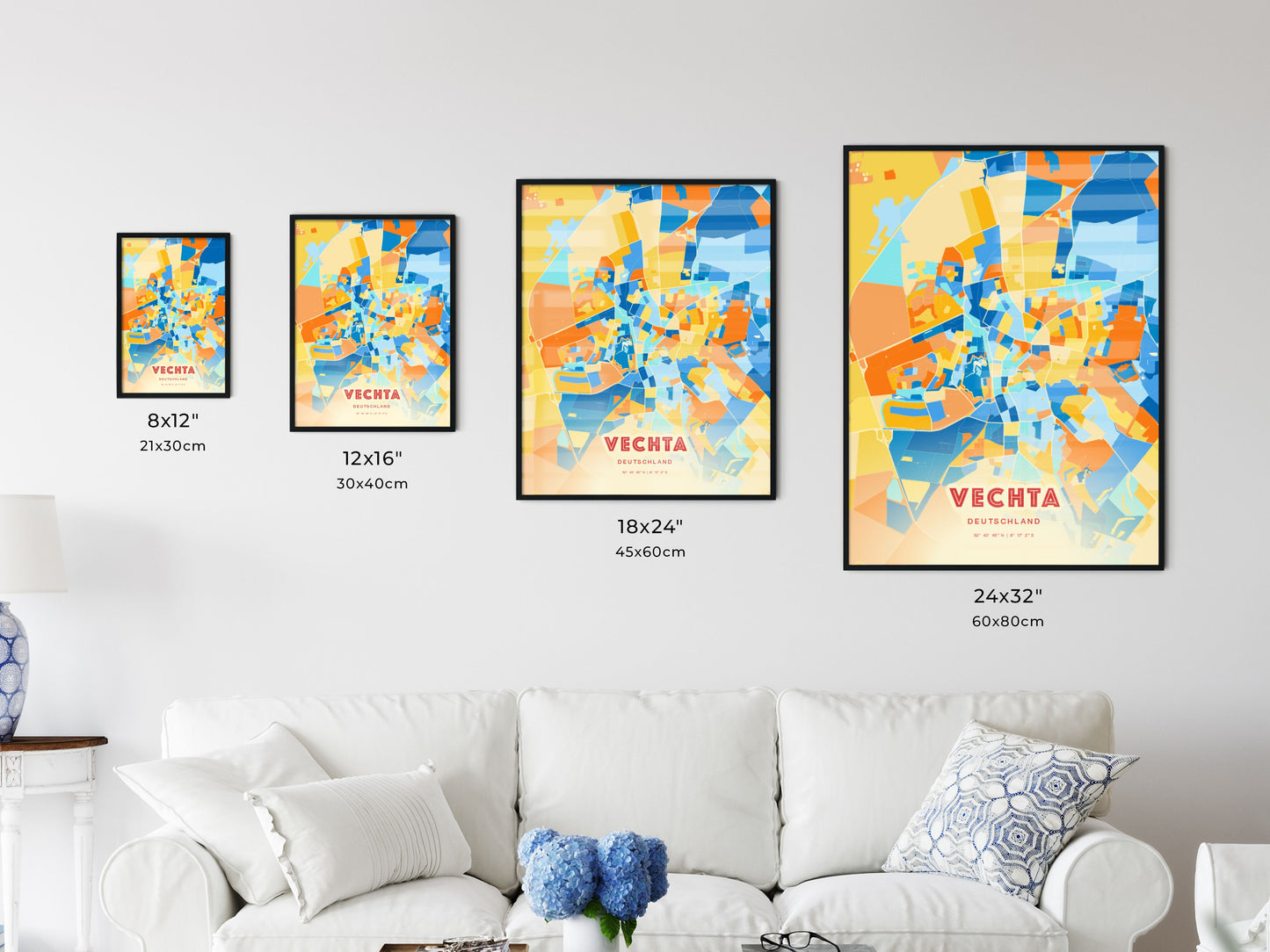 Colorful VECHTA GERMANY Fine Art Map Blue Orange