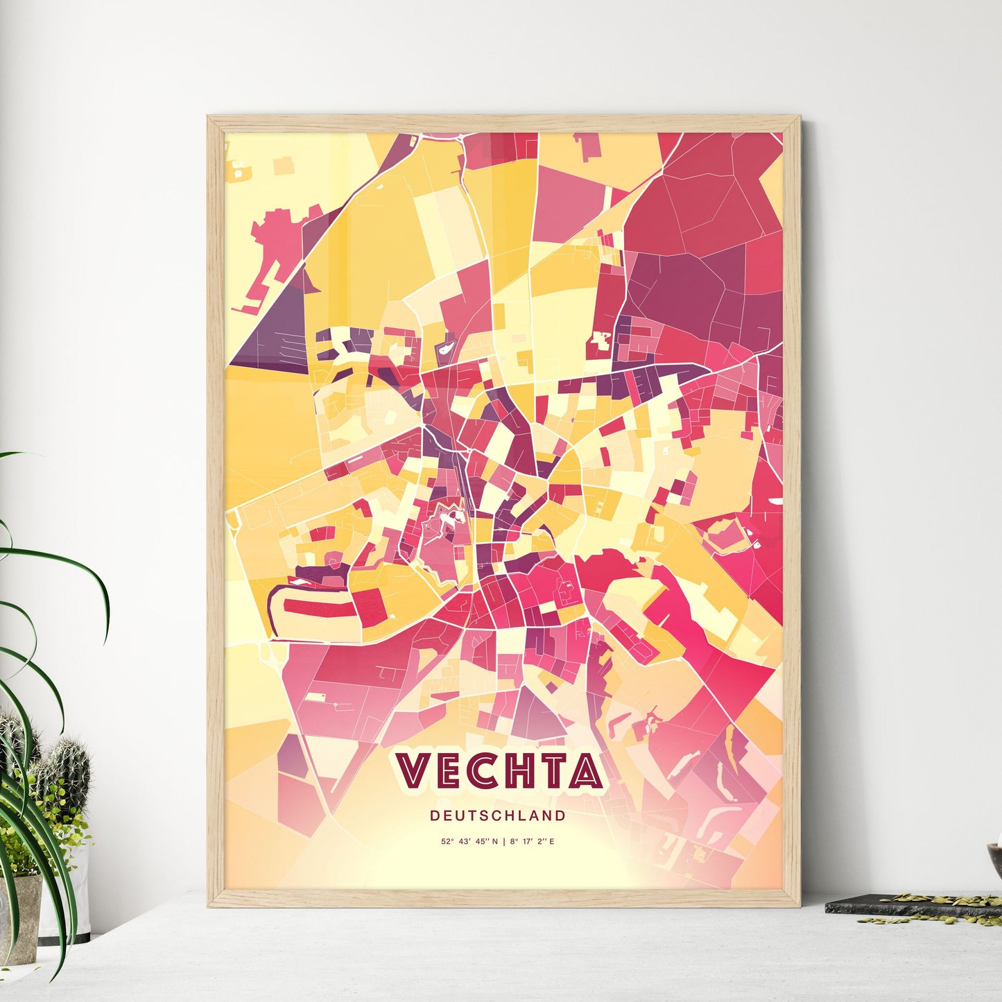 Colorful VECHTA GERMANY Fine Art Map Hot Red