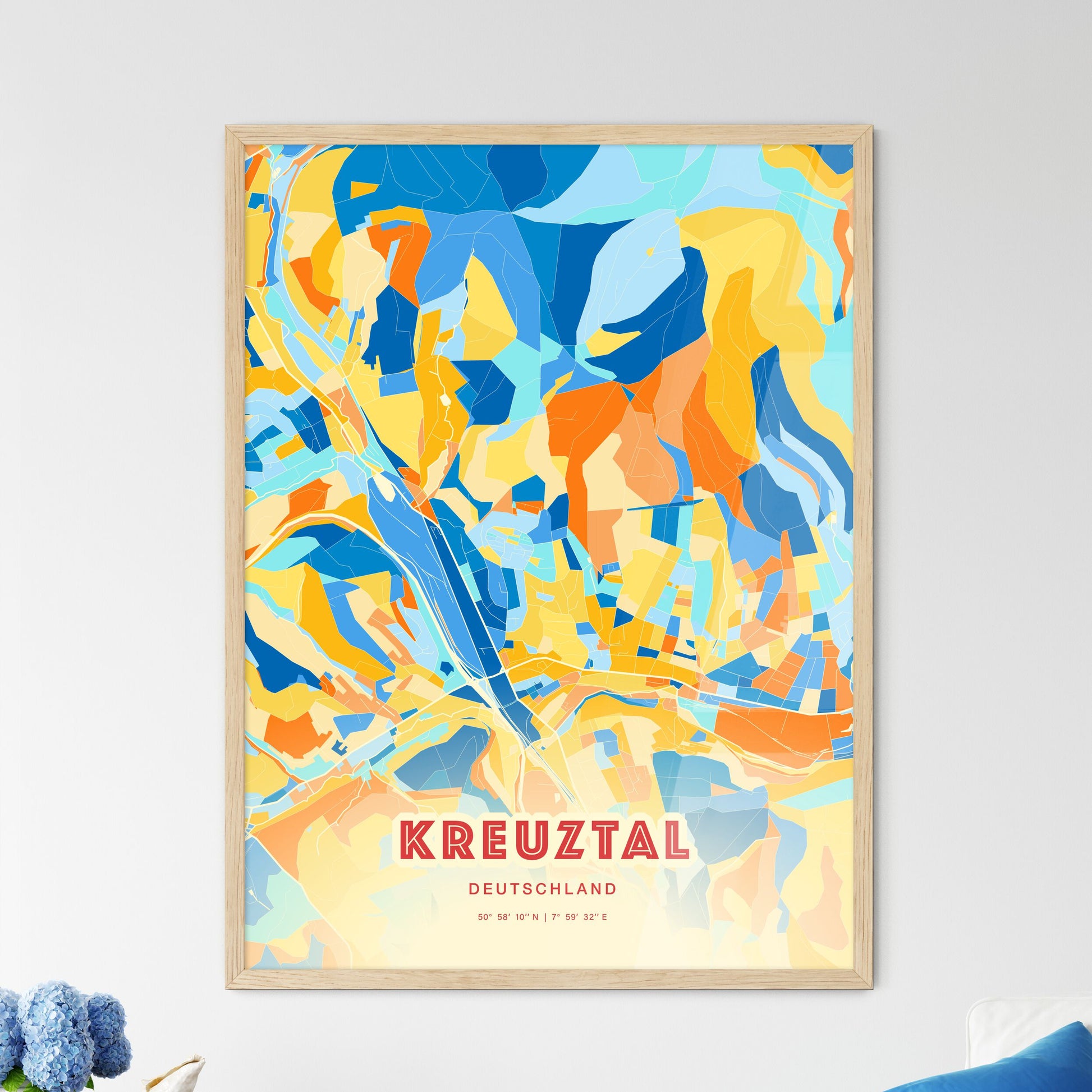 Colorful KREUZTAL GERMANY Fine Art Map Blue Orange