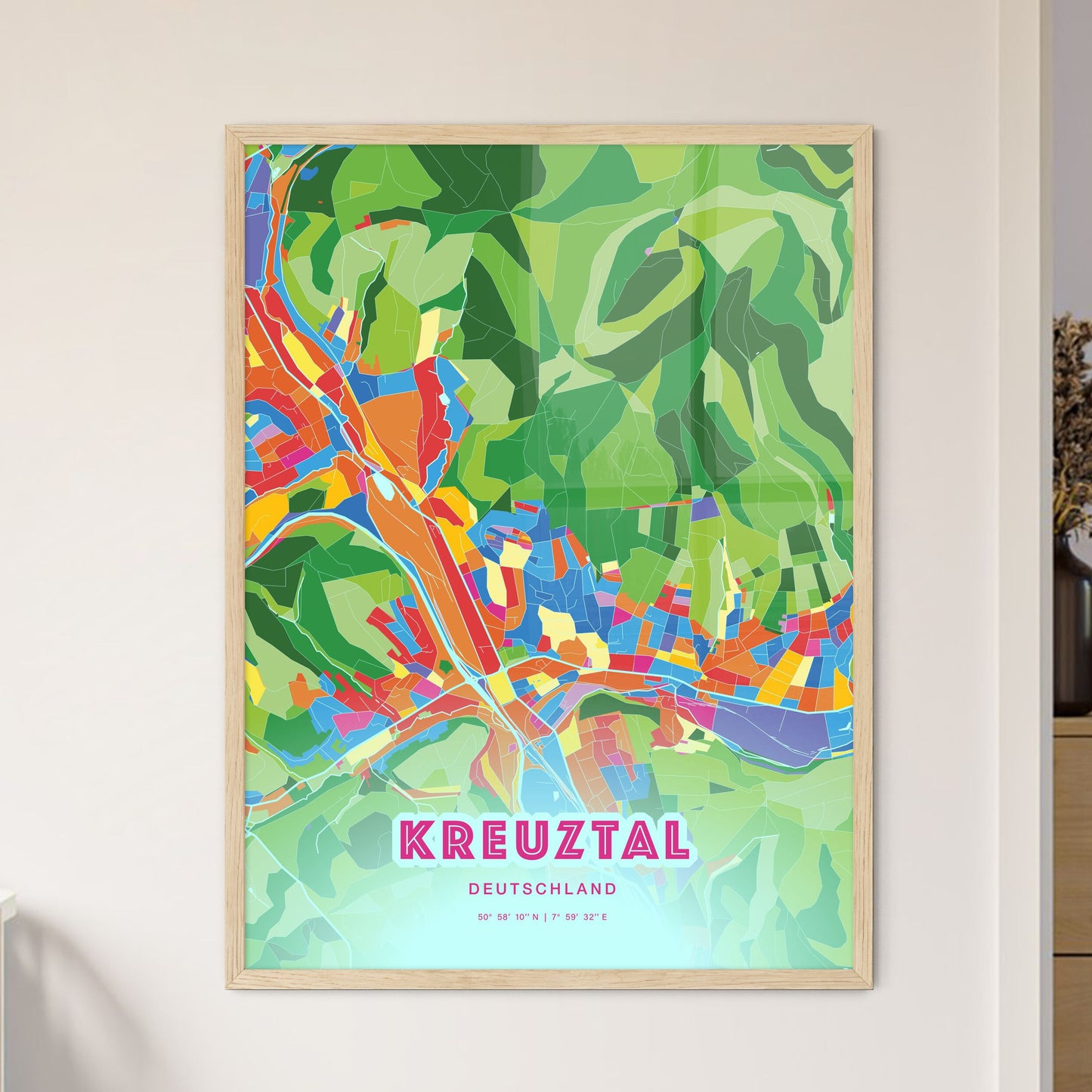 Colorful KREUZTAL GERMANY Fine Art Map Crazy Colors