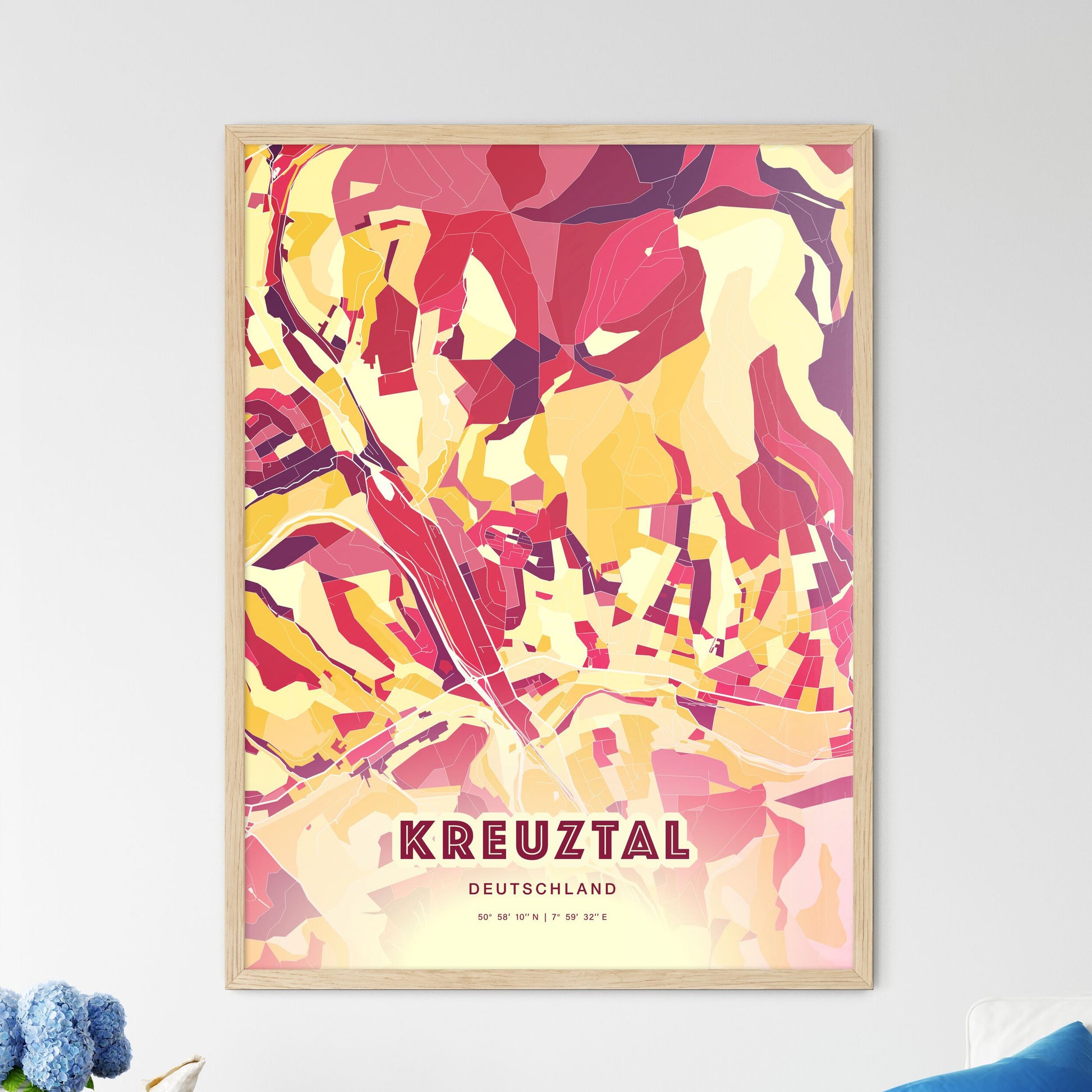 Colorful KREUZTAL GERMANY Fine Art Map Hot Red