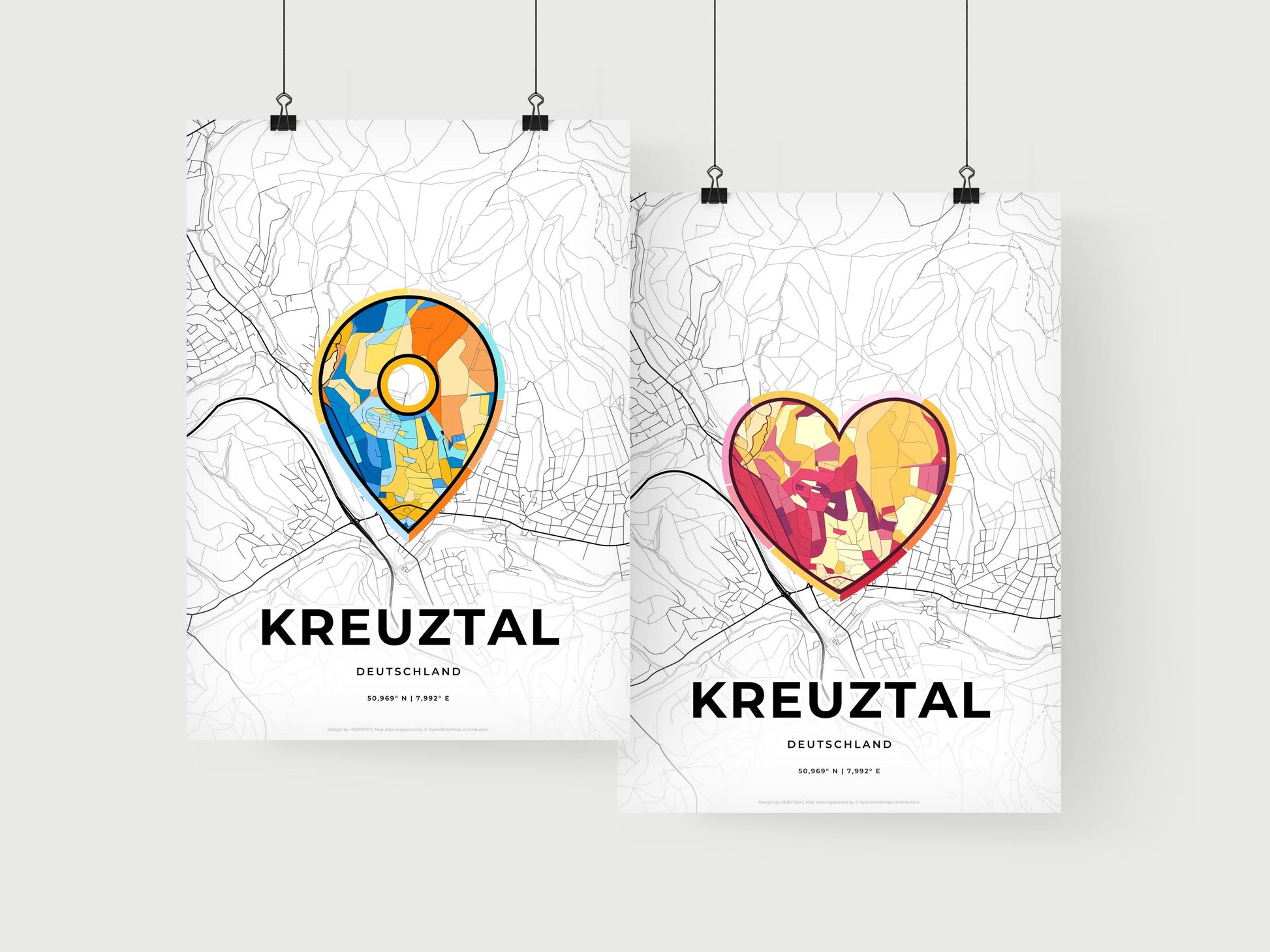 KREUZTAL GERMANY minimal art map with a colorful icon. Where it all began, Couple map gift.