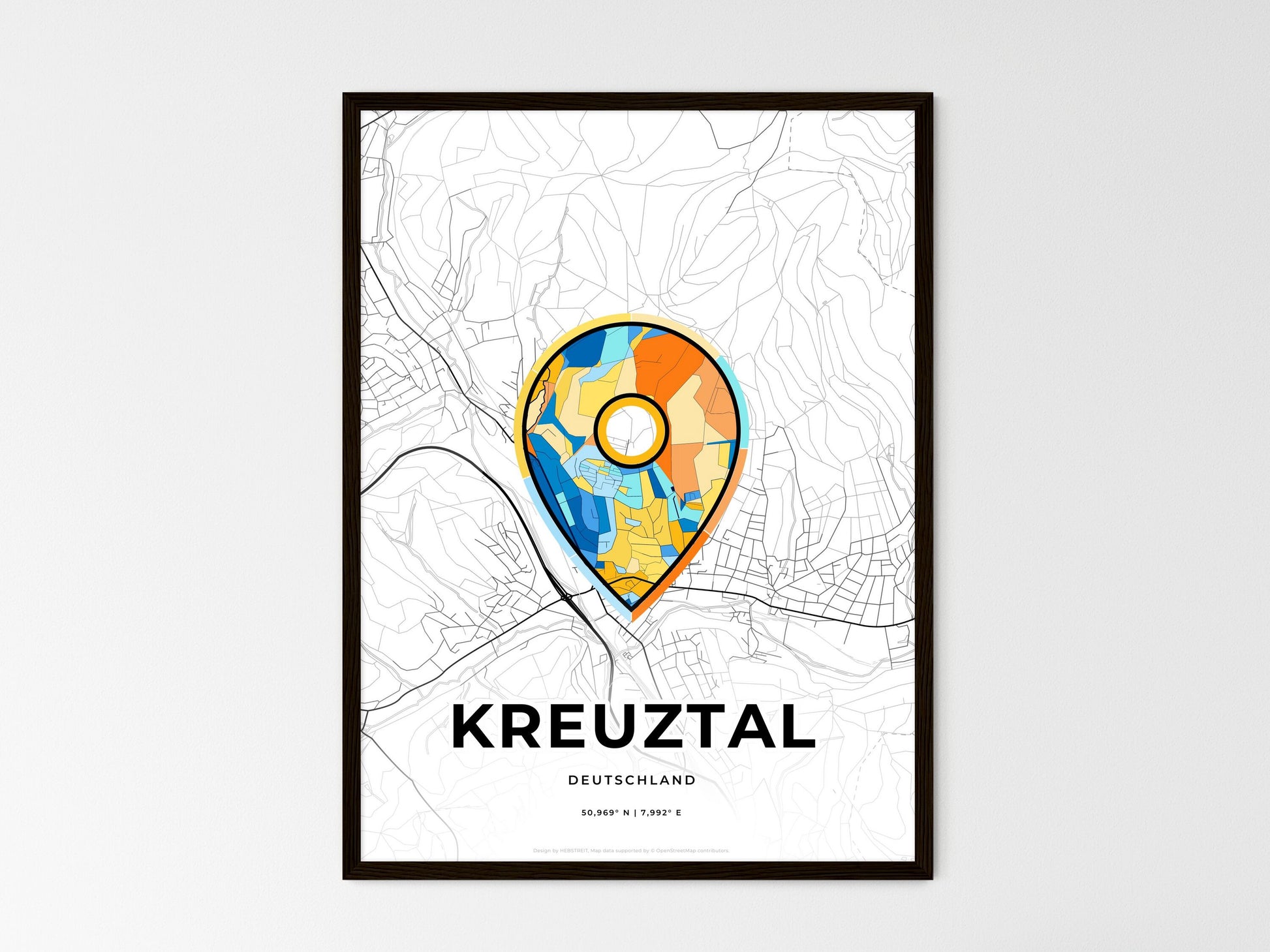 KREUZTAL GERMANY minimal art map with a colorful icon. Where it all began, Couple map gift. Style 1
