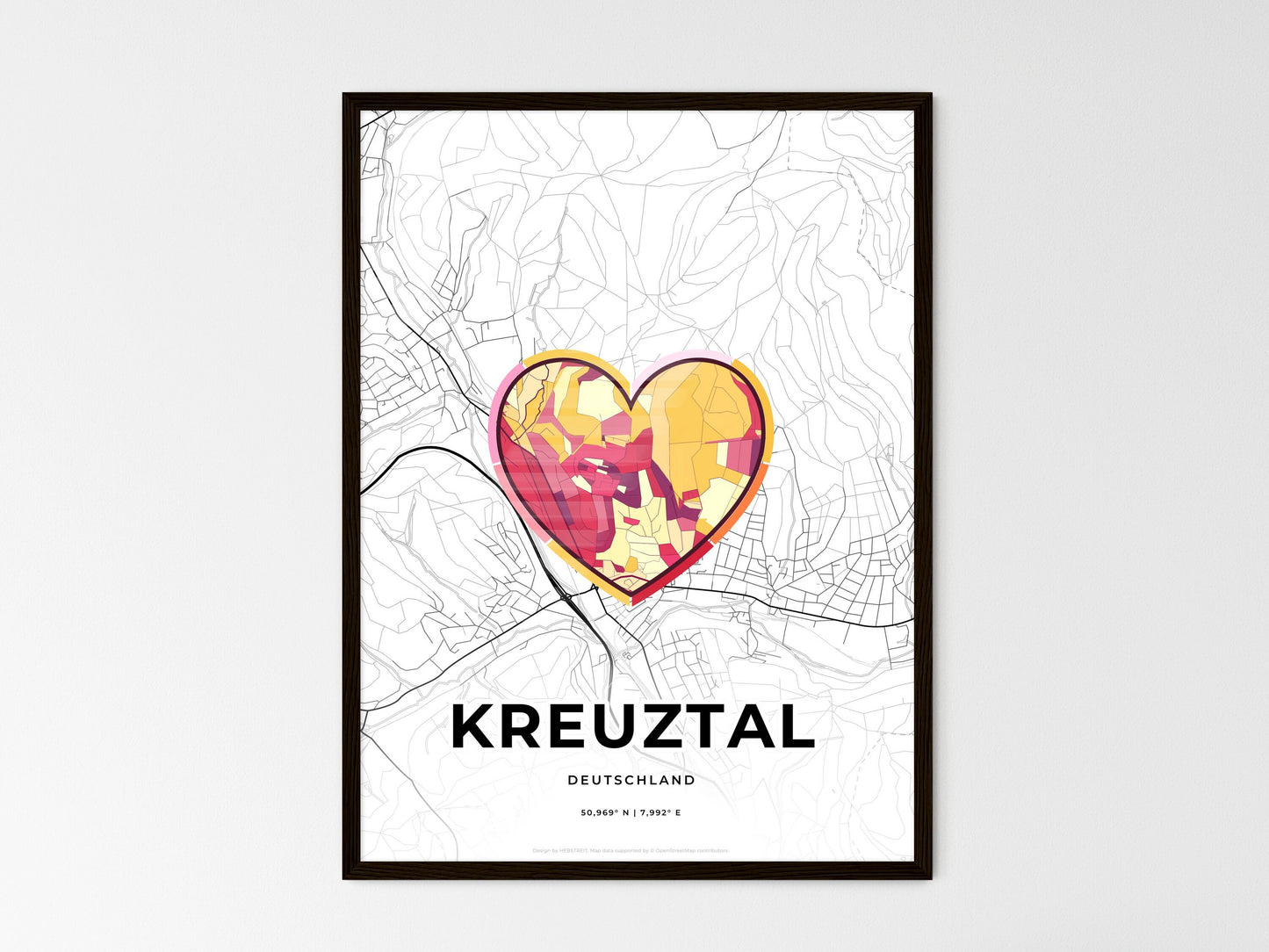 KREUZTAL GERMANY minimal art map with a colorful icon. Where it all began, Couple map gift. Style 2
