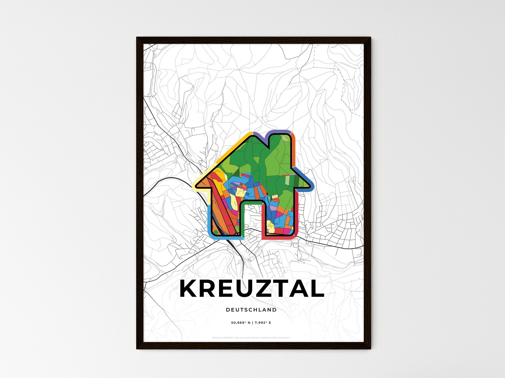 KREUZTAL GERMANY minimal art map with a colorful icon. Where it all began, Couple map gift. Style 3