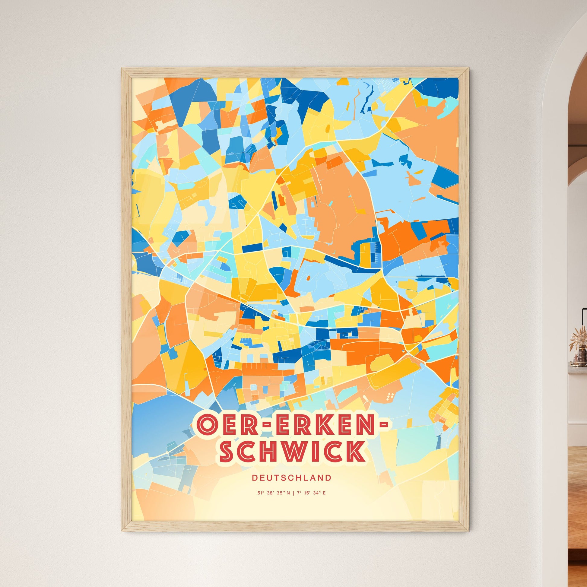 Colorful OER-ERKENSCHWICK GERMANY Fine Art Map Blue Orange