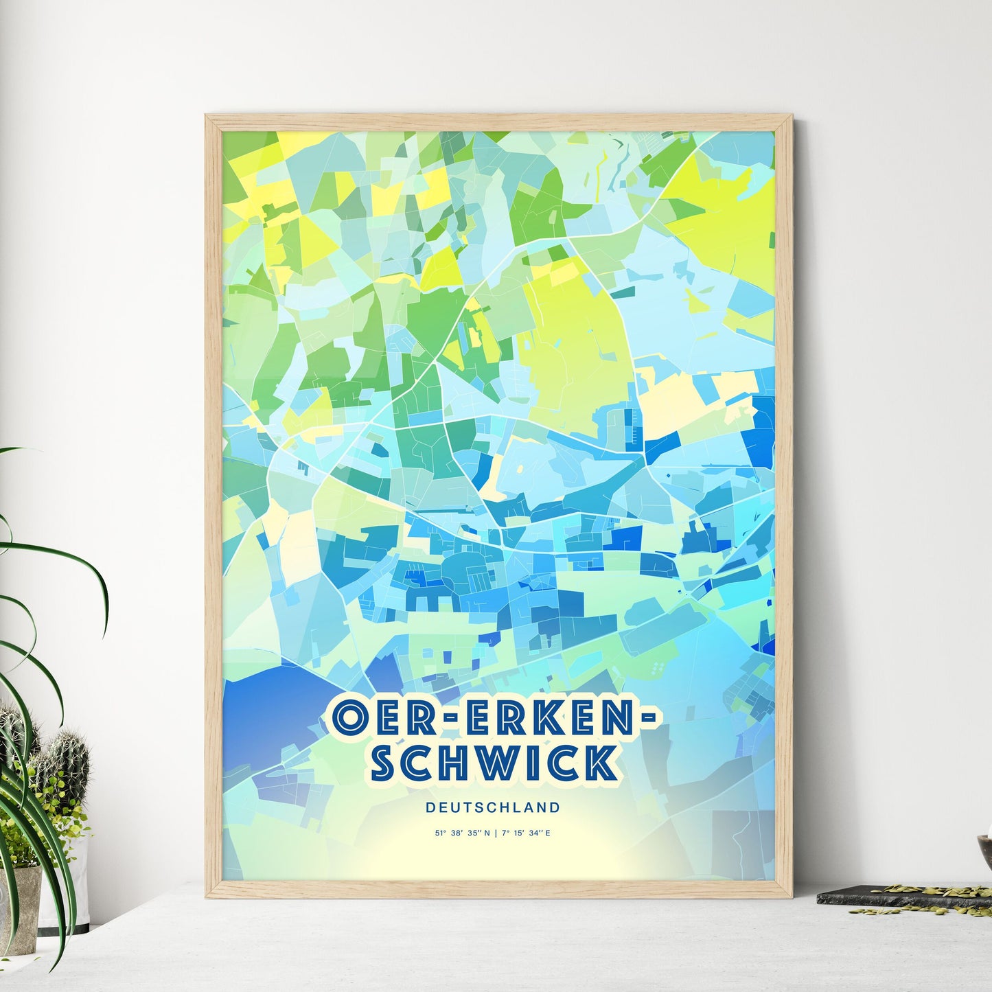 Colorful OER-ERKENSCHWICK GERMANY Fine Art Map Cool Blue