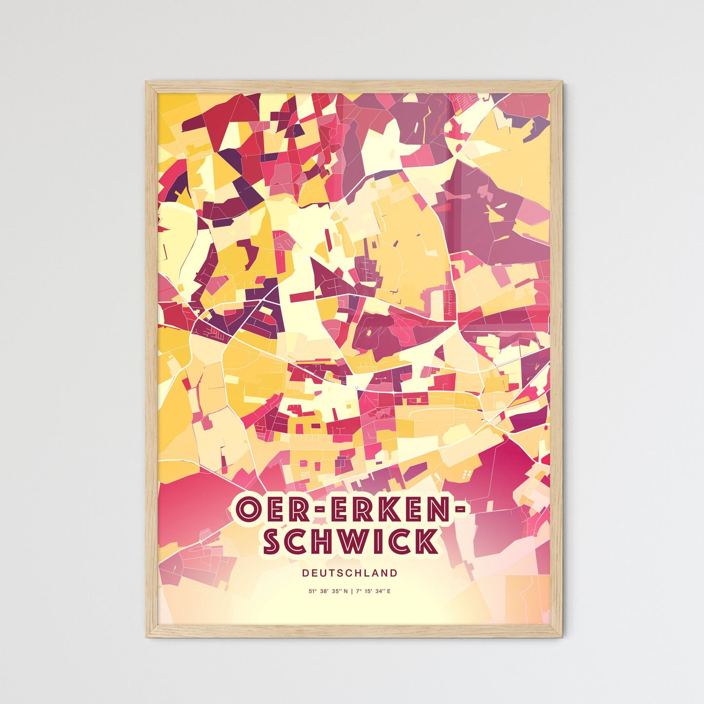 Colorful OER-ERKENSCHWICK GERMANY Fine Art Map Hot Red