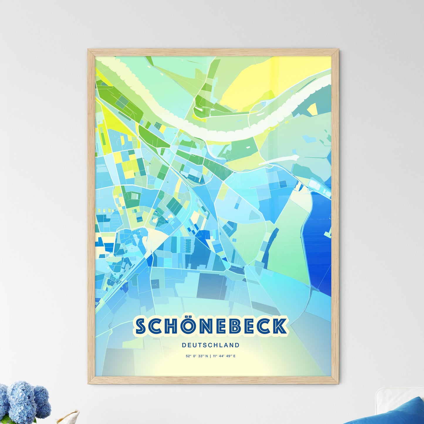 Colorful SCHONEBECK GERMANY Fine Art Map Cool Blue