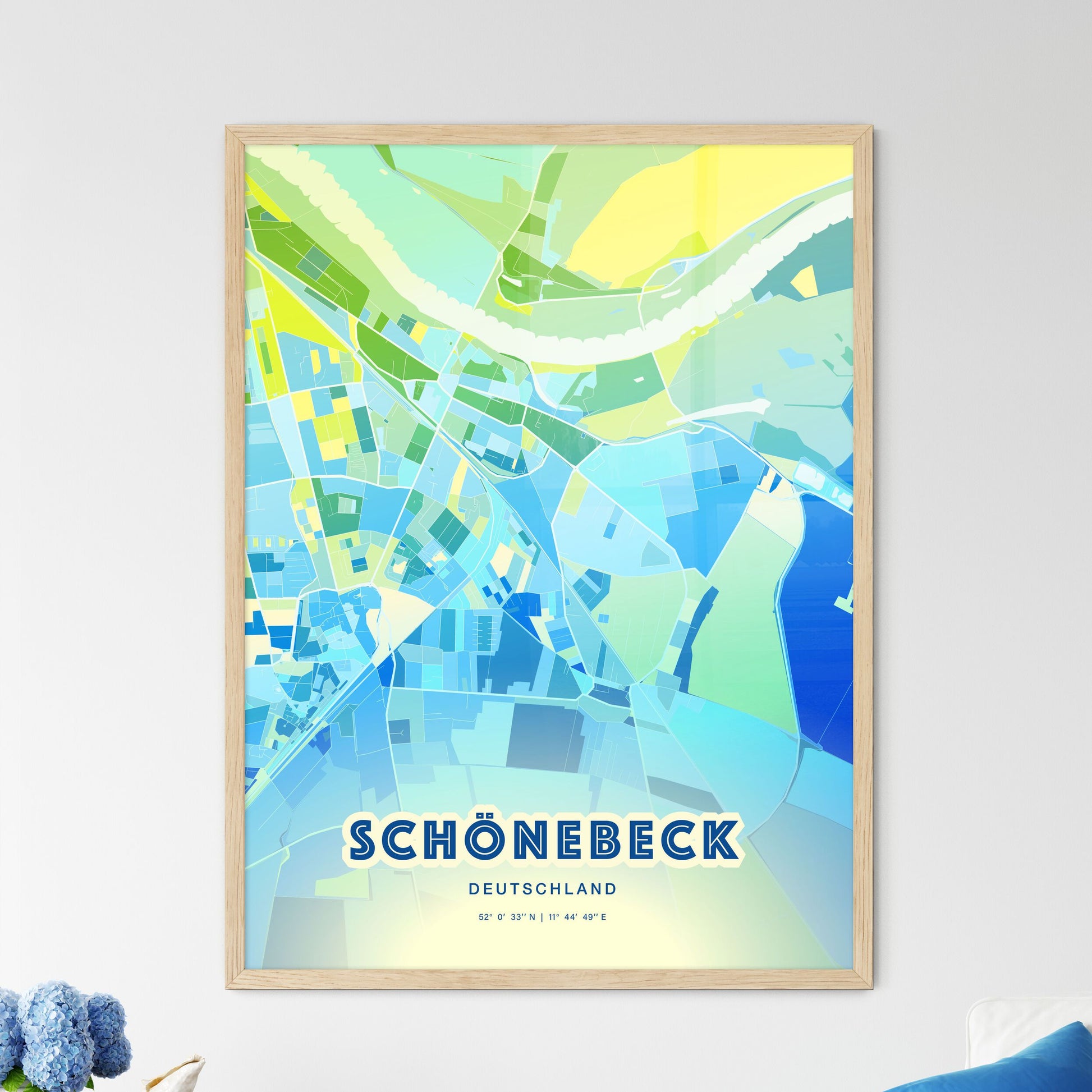 Colorful SCHONEBECK GERMANY Fine Art Map Cool Blue