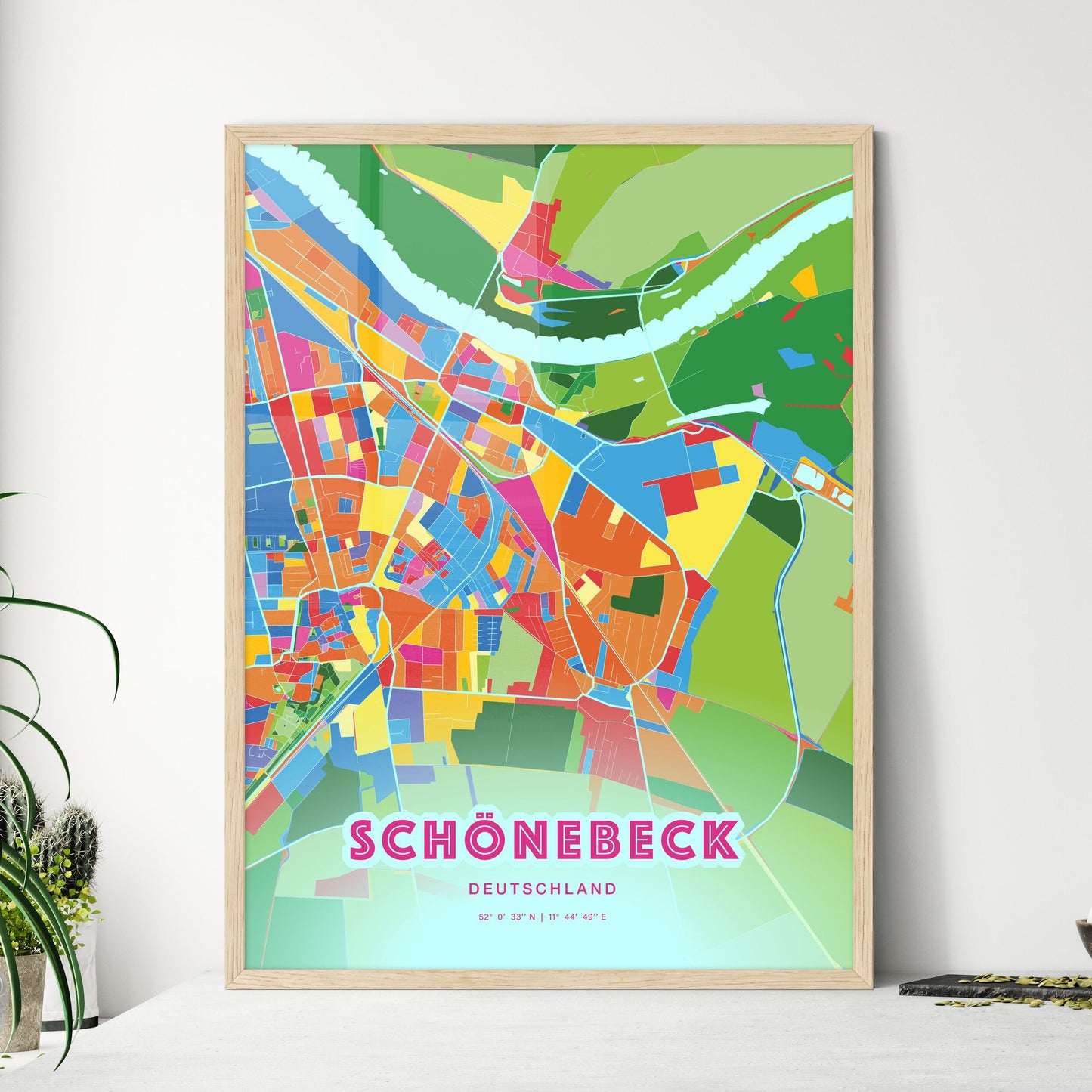 Colorful SCHONEBECK GERMANY Fine Art Map Crazy Colors