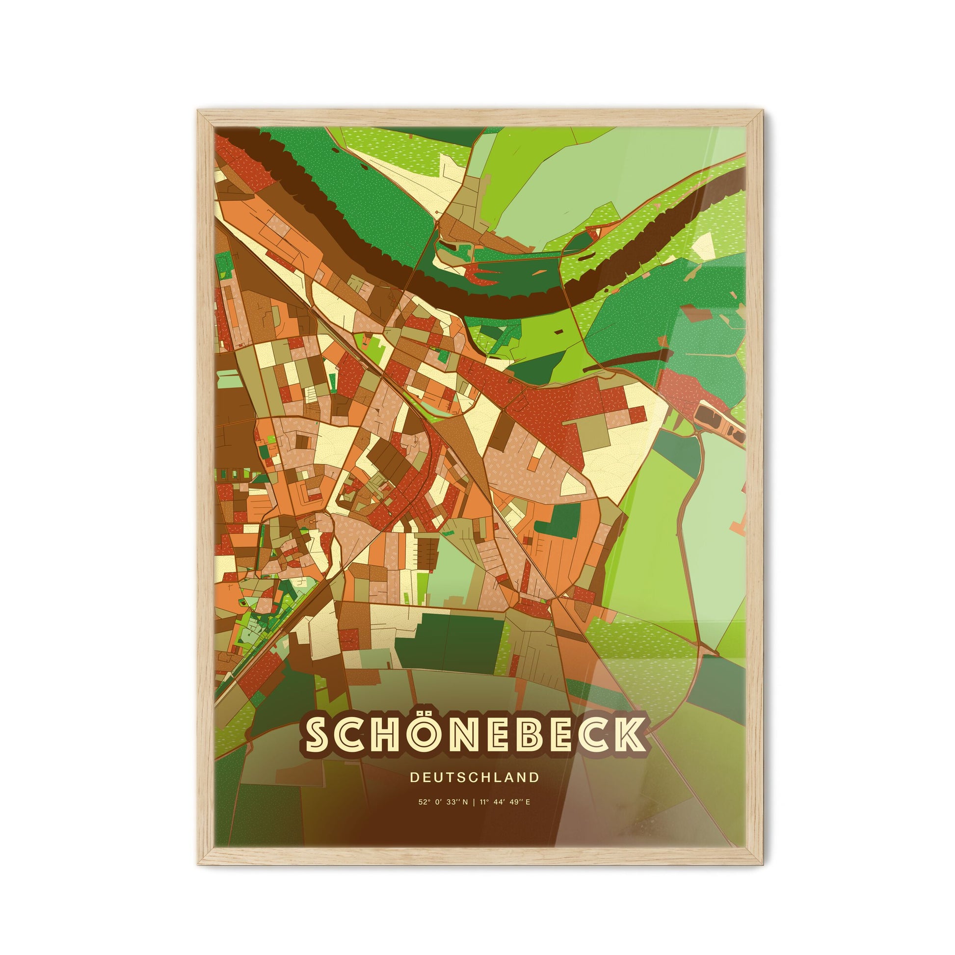 Colorful SCHONEBECK GERMANY Fine Art Map Farmhouse