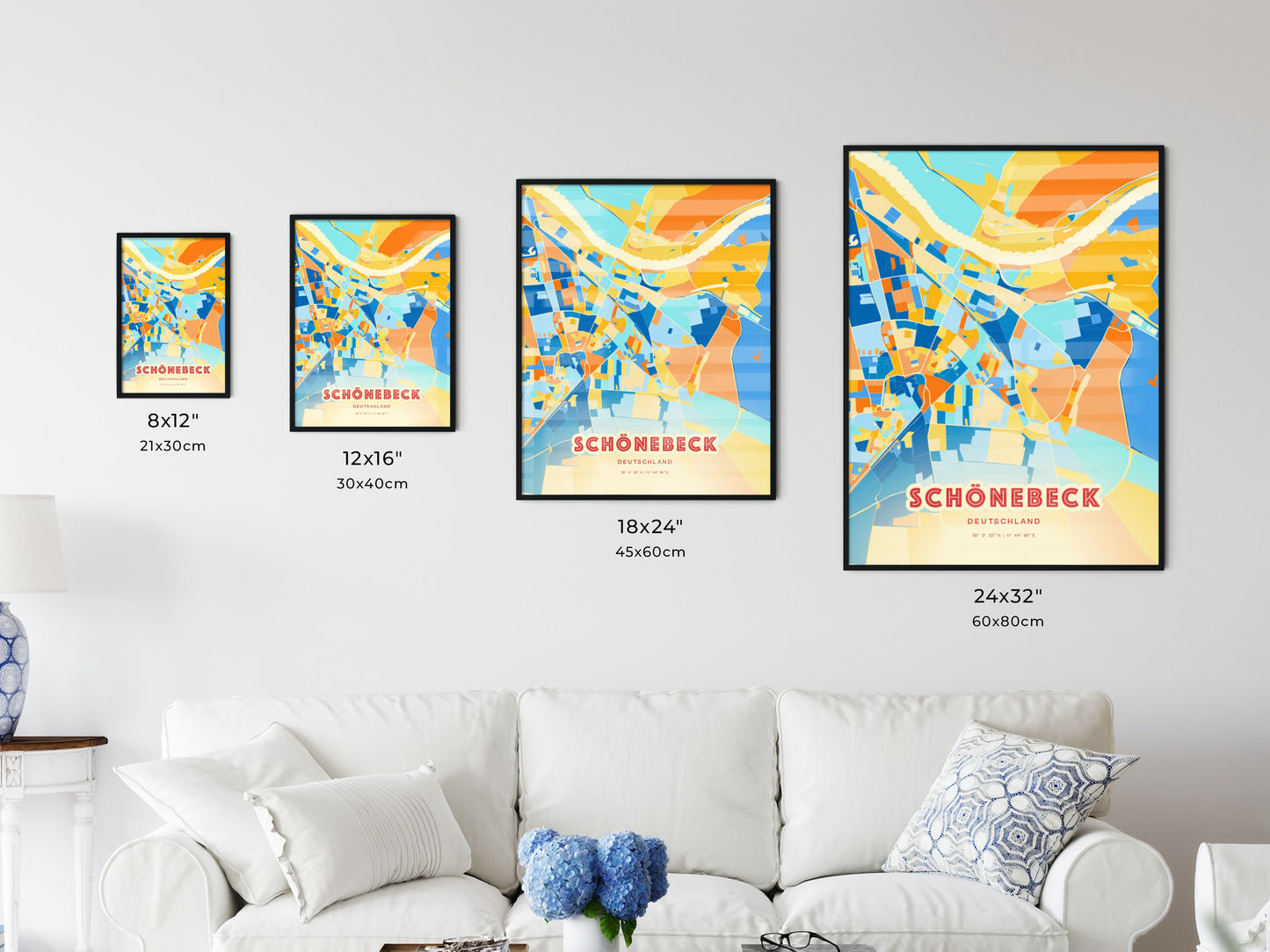 Colorful SCHONEBECK GERMANY Fine Art Map Blue Orange