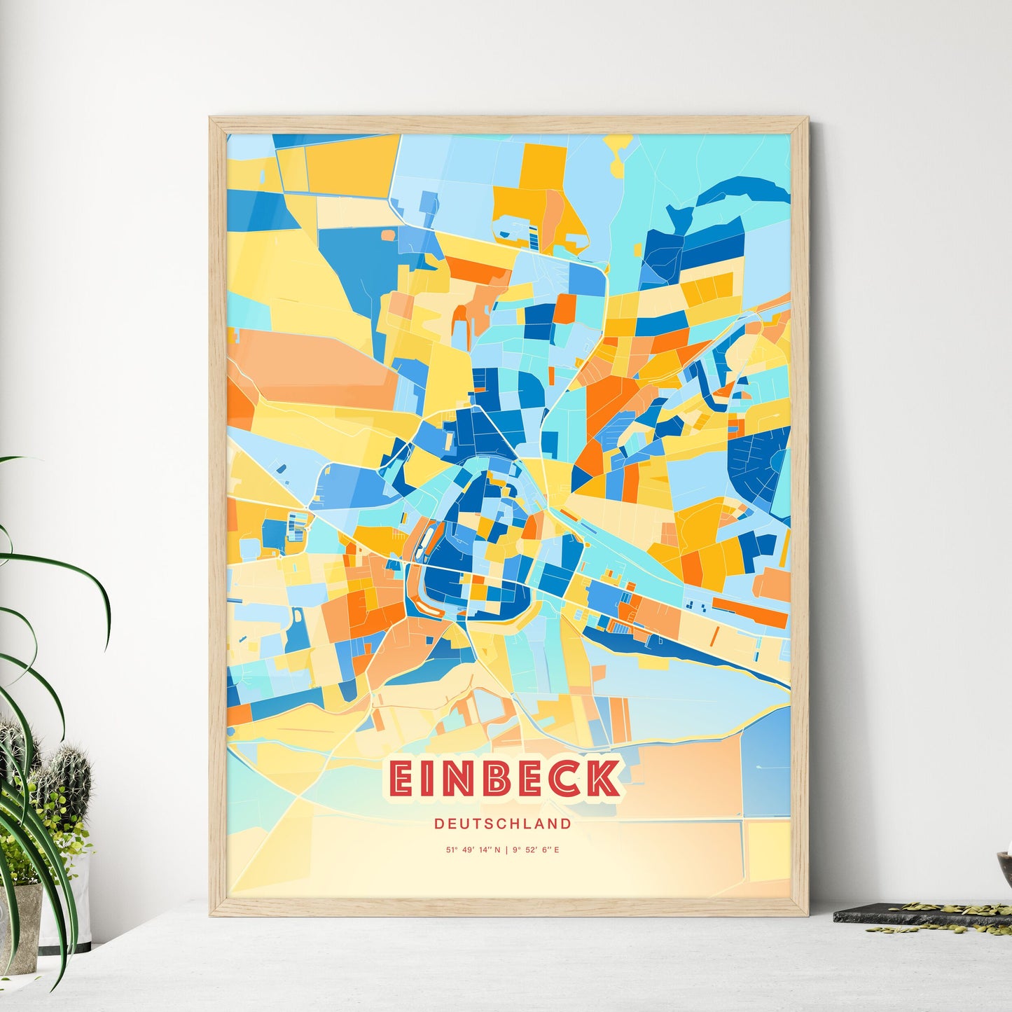 Colorful EINBECK GERMANY Fine Art Map Blue Orange