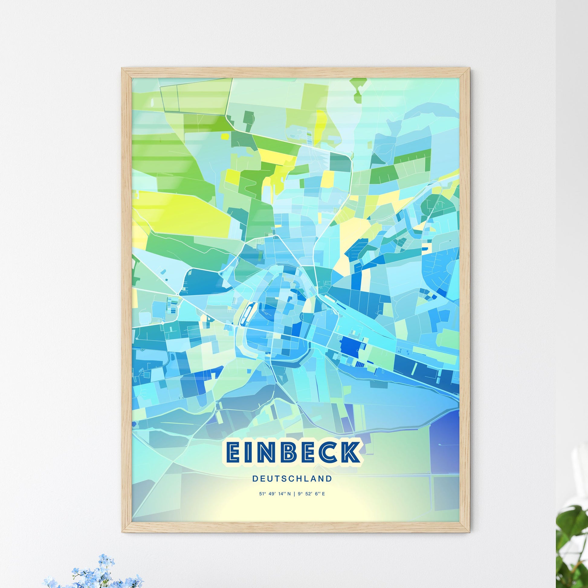 Colorful EINBECK GERMANY Fine Art Map Cool Blue