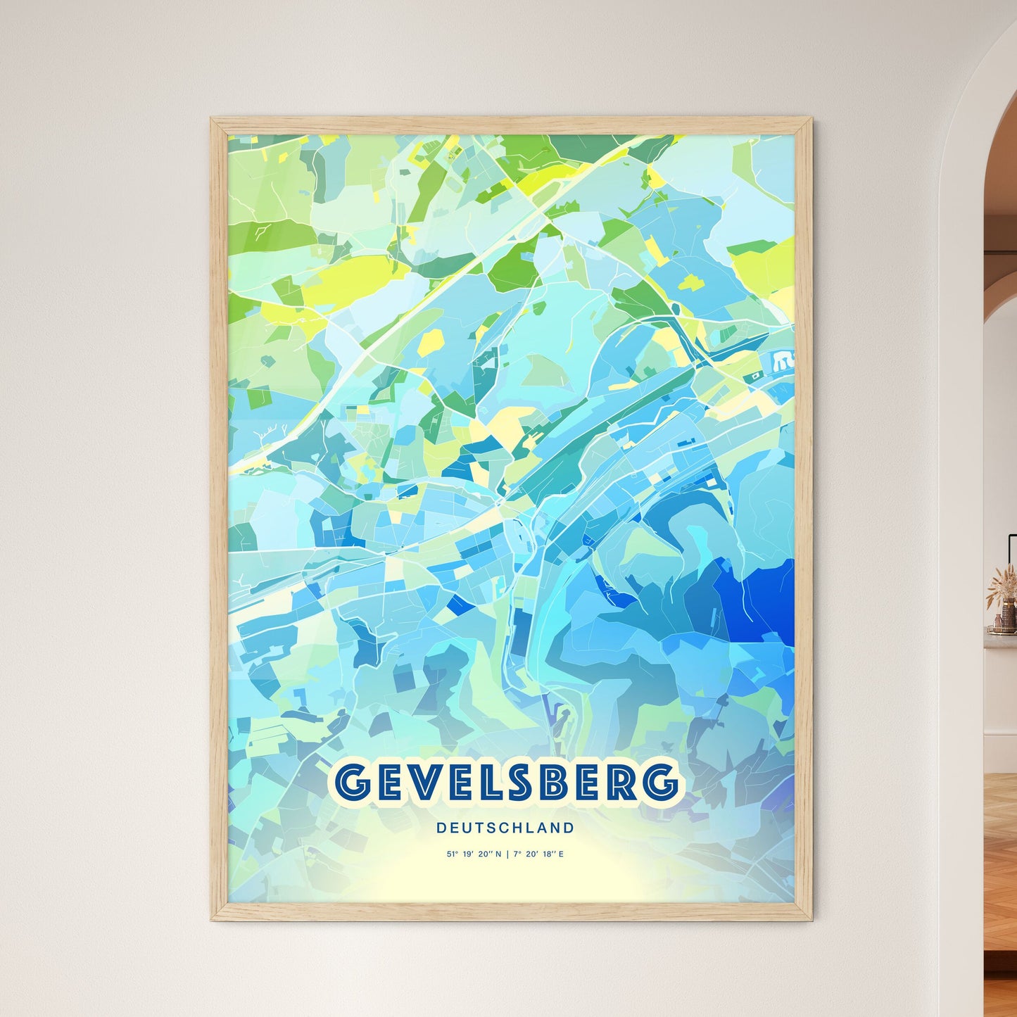 Colorful GEVELSBERG GERMANY Fine Art Map Cool Blue