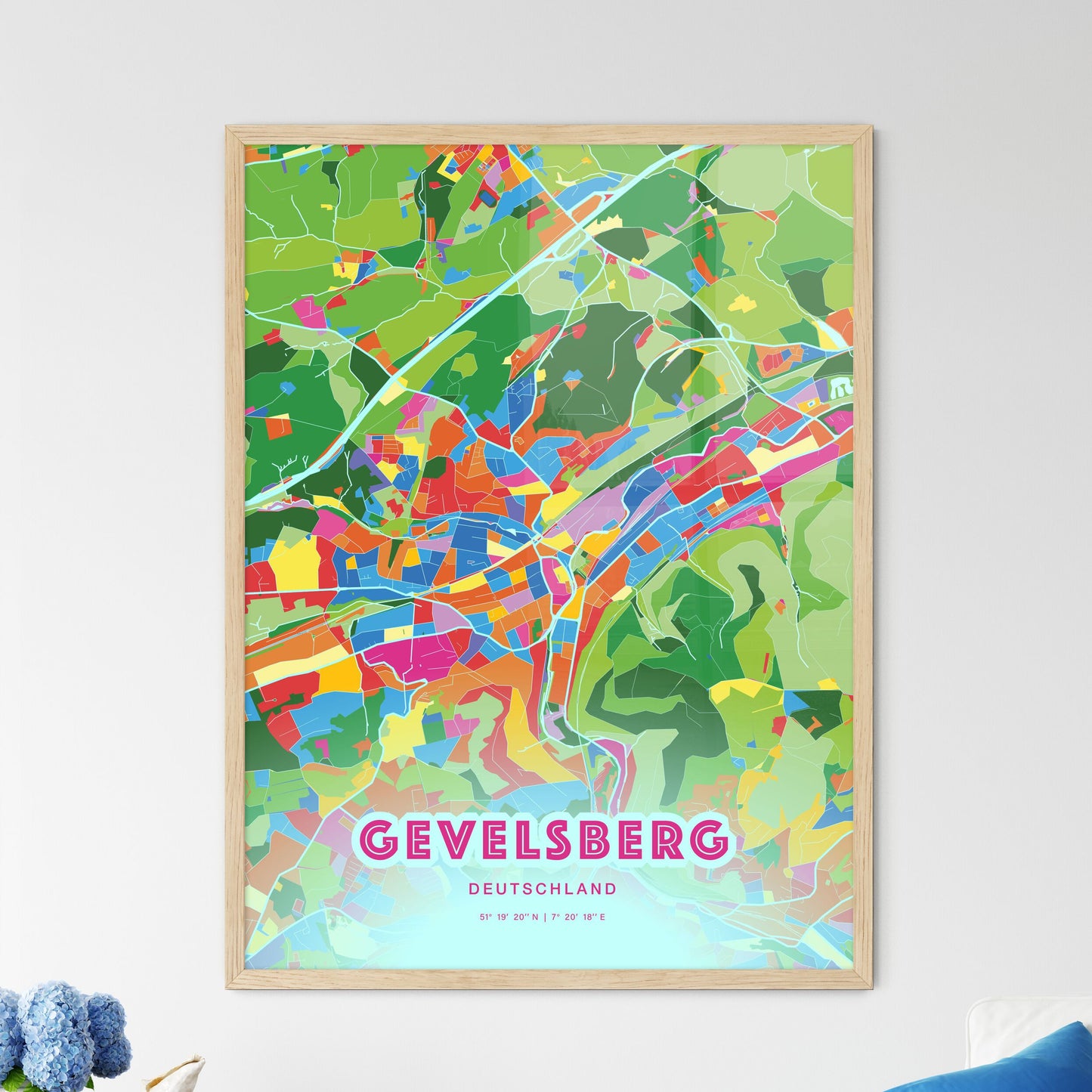 Colorful GEVELSBERG GERMANY Fine Art Map Crazy Colors