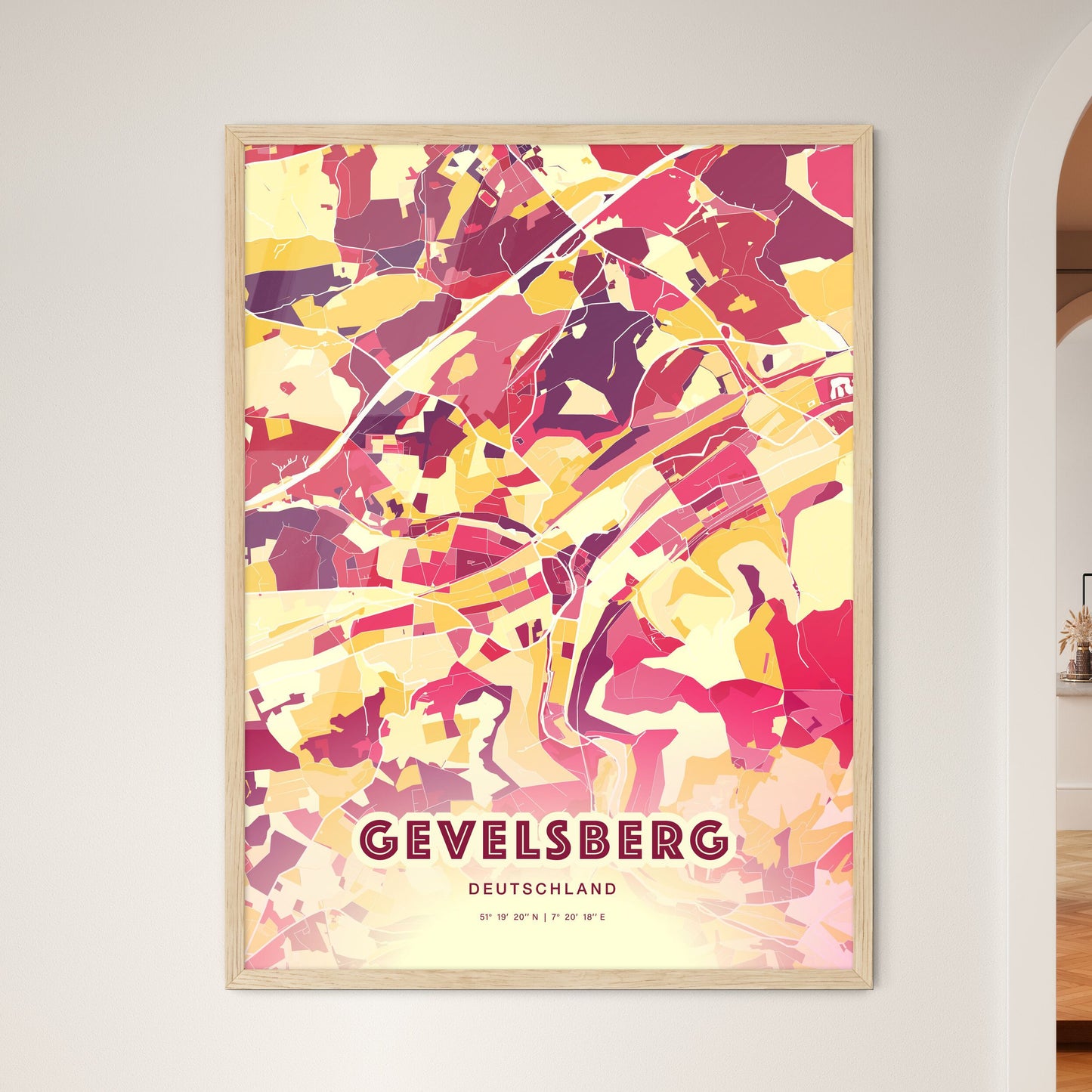 Colorful GEVELSBERG GERMANY Fine Art Map Hot Red