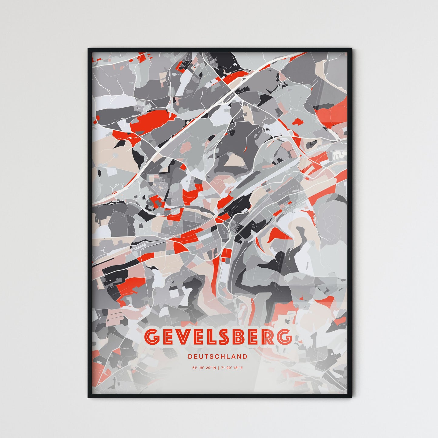 Colorful GEVELSBERG GERMANY Fine Art Map Modern