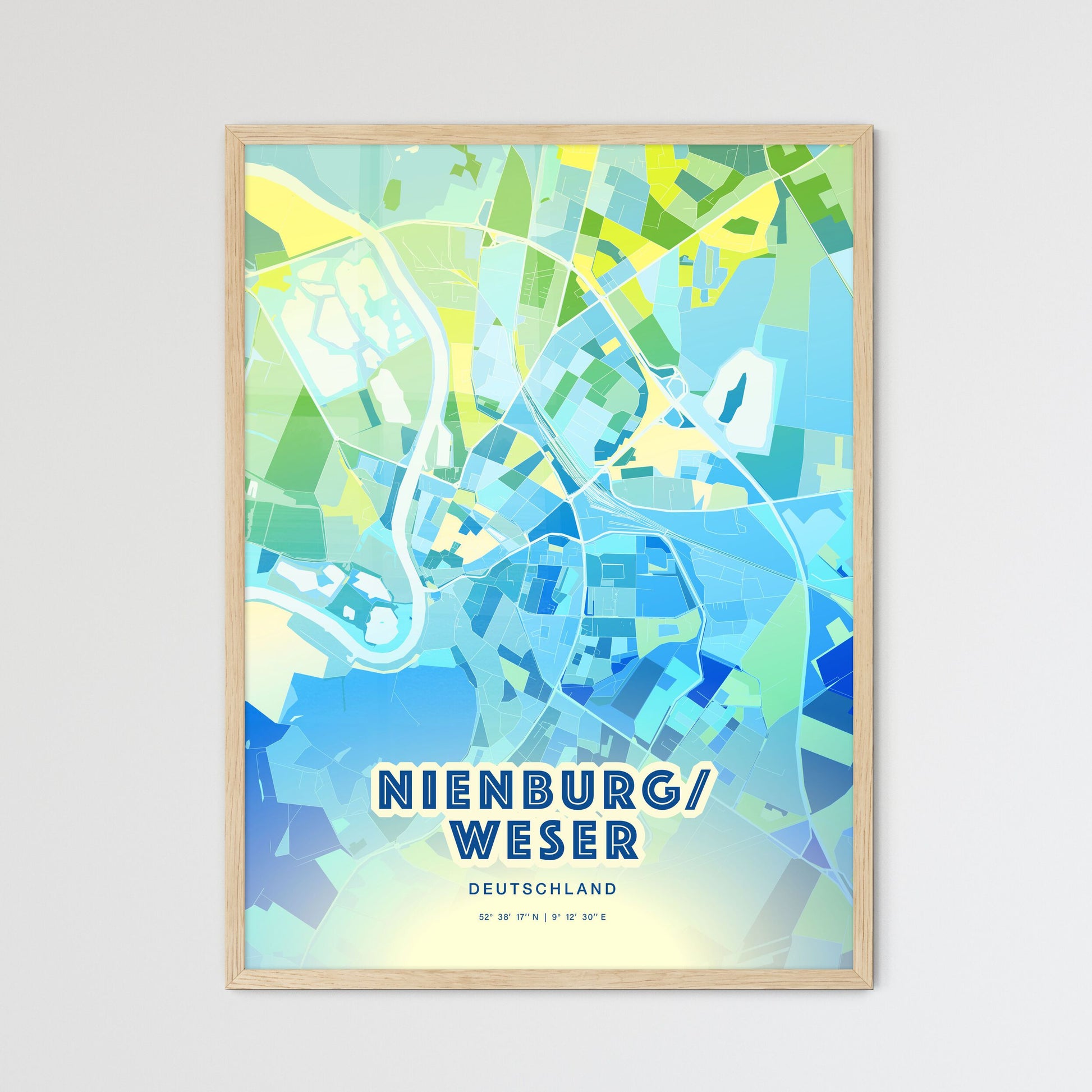 Colorful NIENBURG/WESER GERMANY Fine Art Map Cool Blue