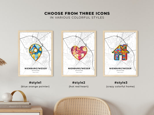 Nienburg/Weser Germany maps with colorful icons