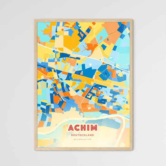 Colorful ACHIM GERMANY Fine Art Map Blue Orange