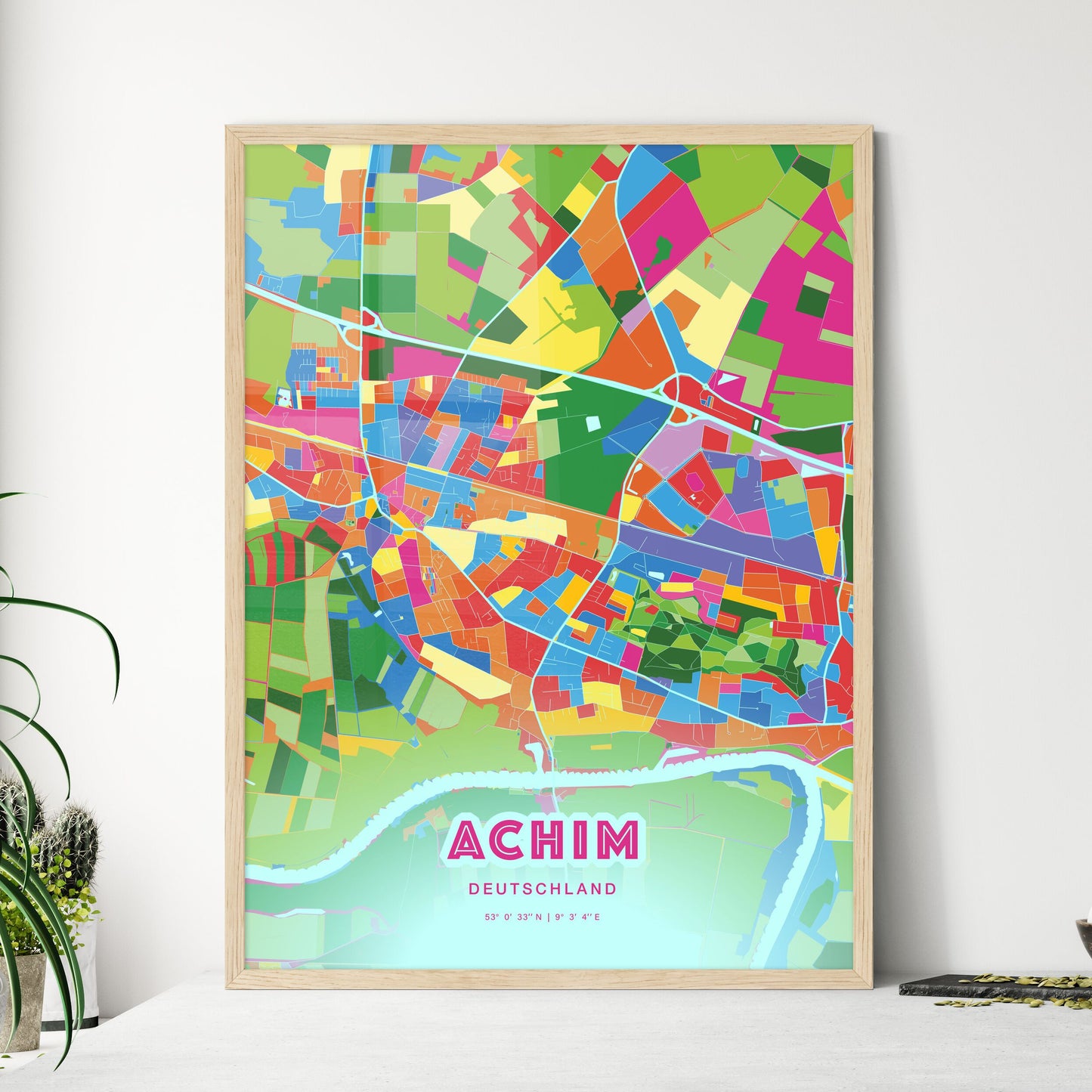 Colorful ACHIM GERMANY Fine Art Map Crazy Colors