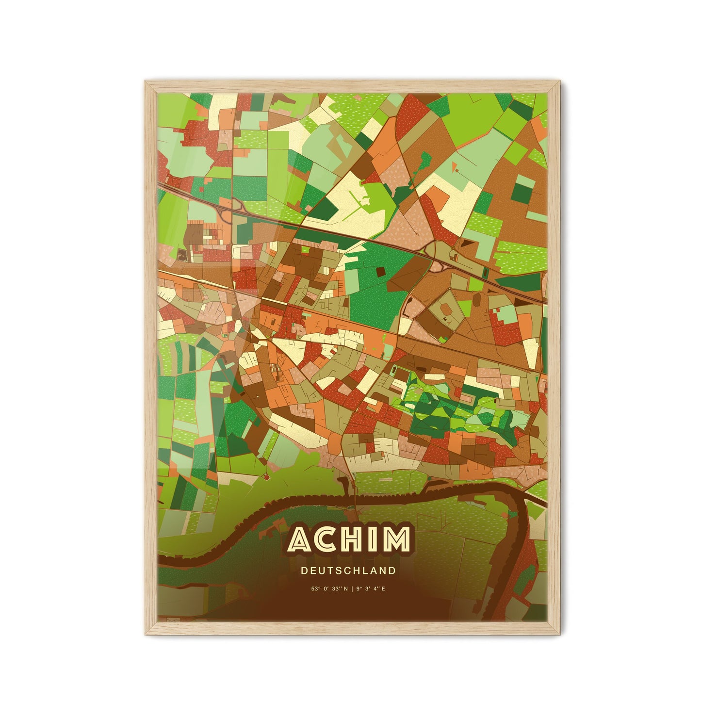 Colorful ACHIM GERMANY Fine Art Map Farmhouse