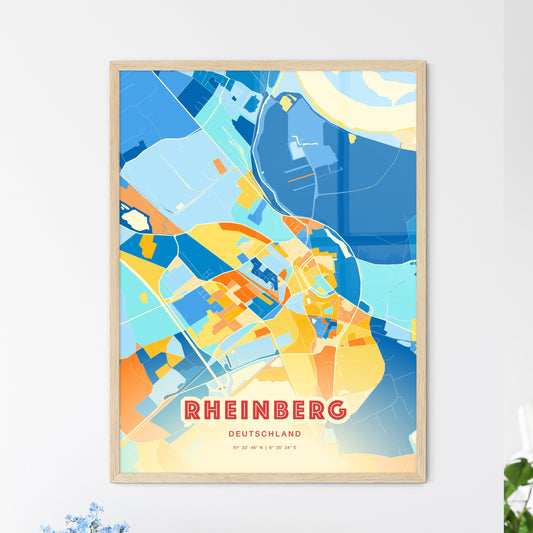 Colorful RHEINBERG GERMANY Fine Art Map Blue Orange