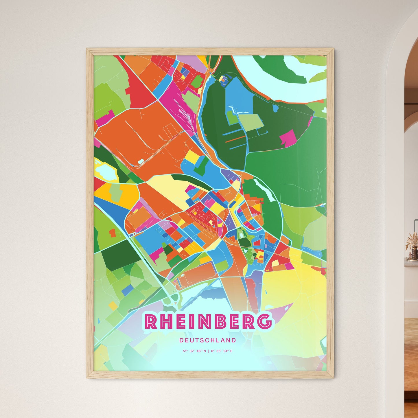 Colorful RHEINBERG GERMANY Fine Art Map Crazy Colors