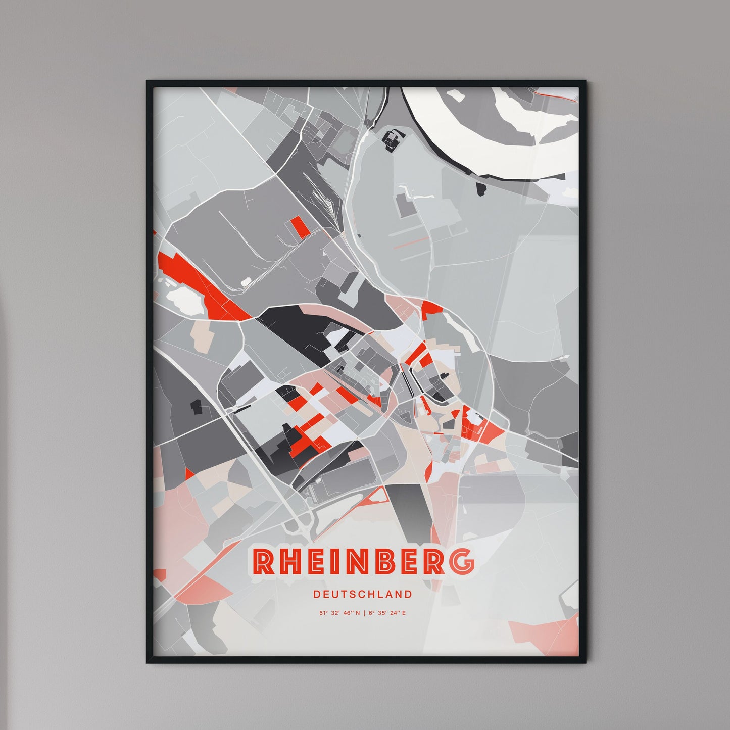 Colorful RHEINBERG GERMANY Fine Art Map Modern