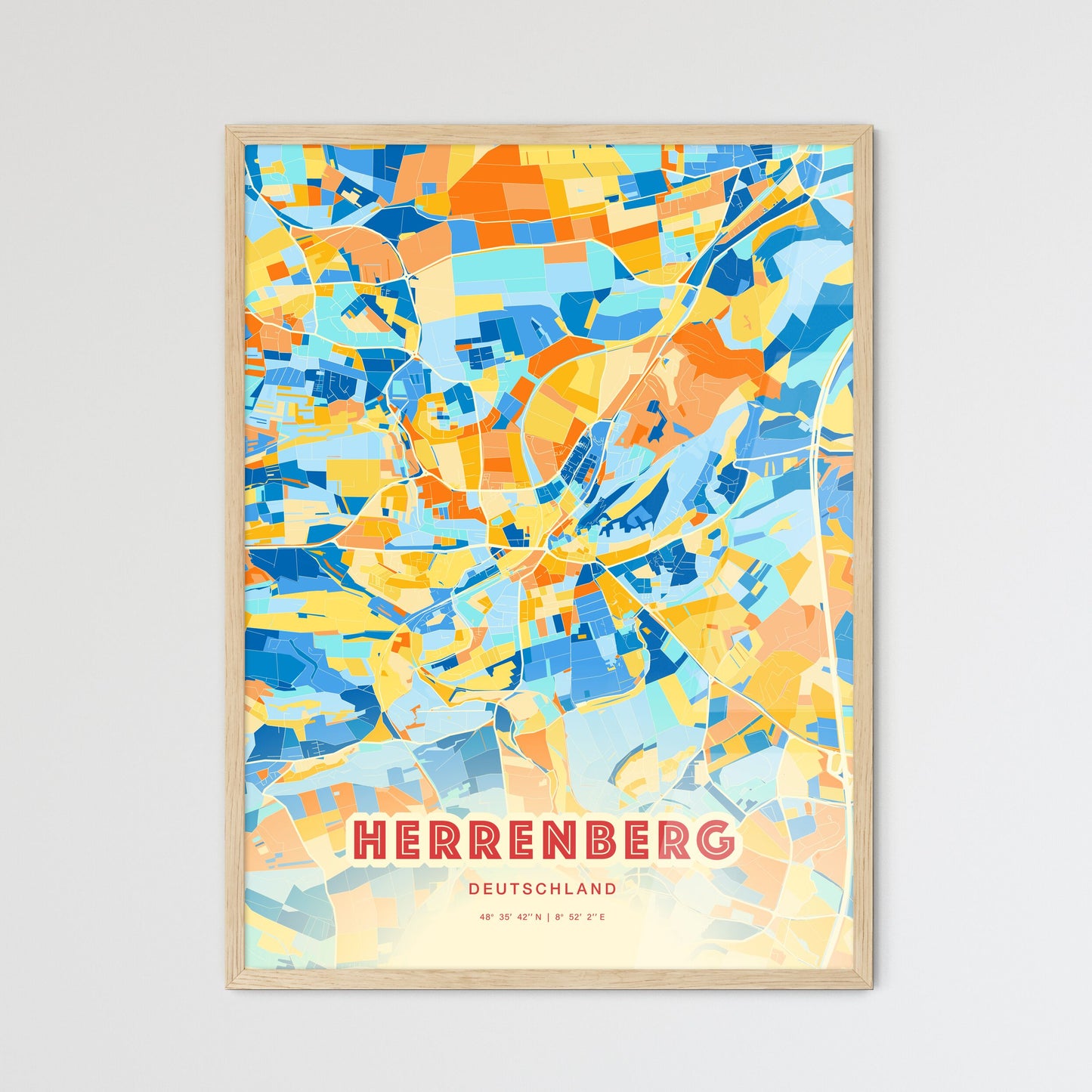 Colorful HERRENBERG GERMANY Fine Art Map Blue Orange