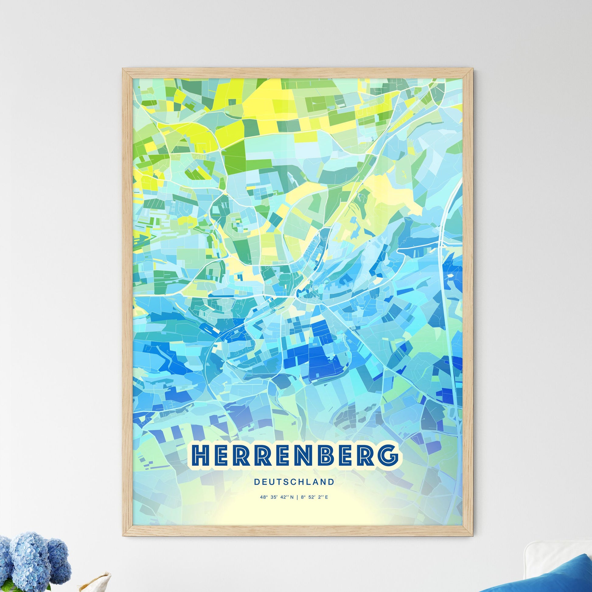 Colorful HERRENBERG GERMANY Fine Art Map Cool Blue