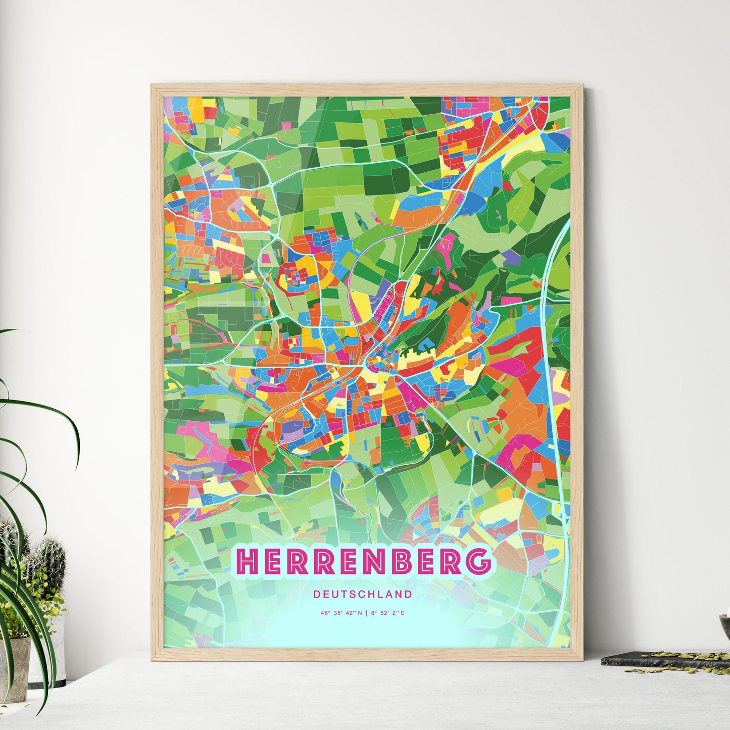 Colorful HERRENBERG GERMANY Fine Art Map Crazy Colors
