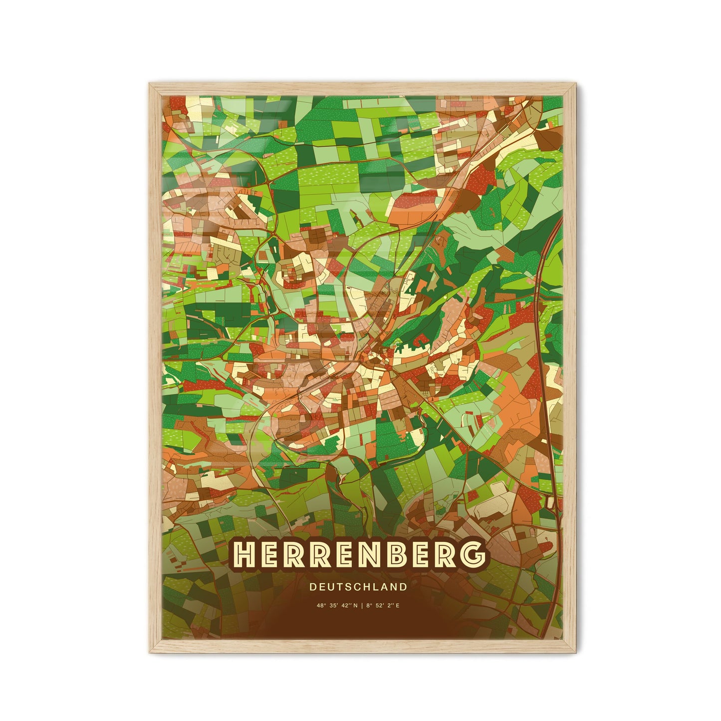 Colorful HERRENBERG GERMANY Fine Art Map Farmhouse