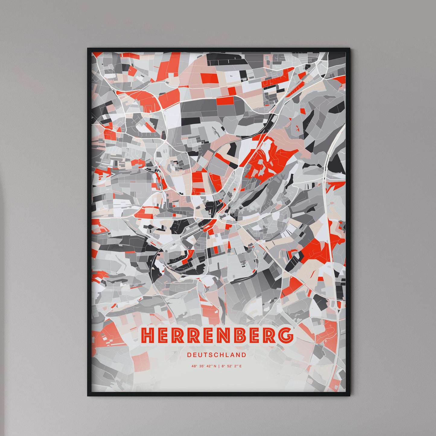 Colorful HERRENBERG GERMANY Fine Art Map Modern