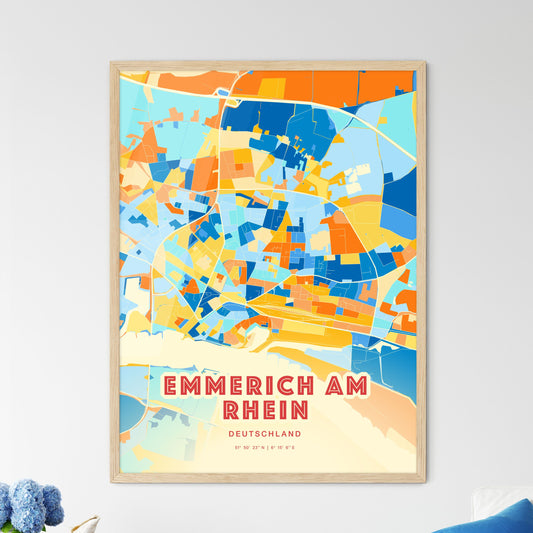 Colorful EMMERICH AM RHEIN GERMANY Fine Art Map Blue Orange