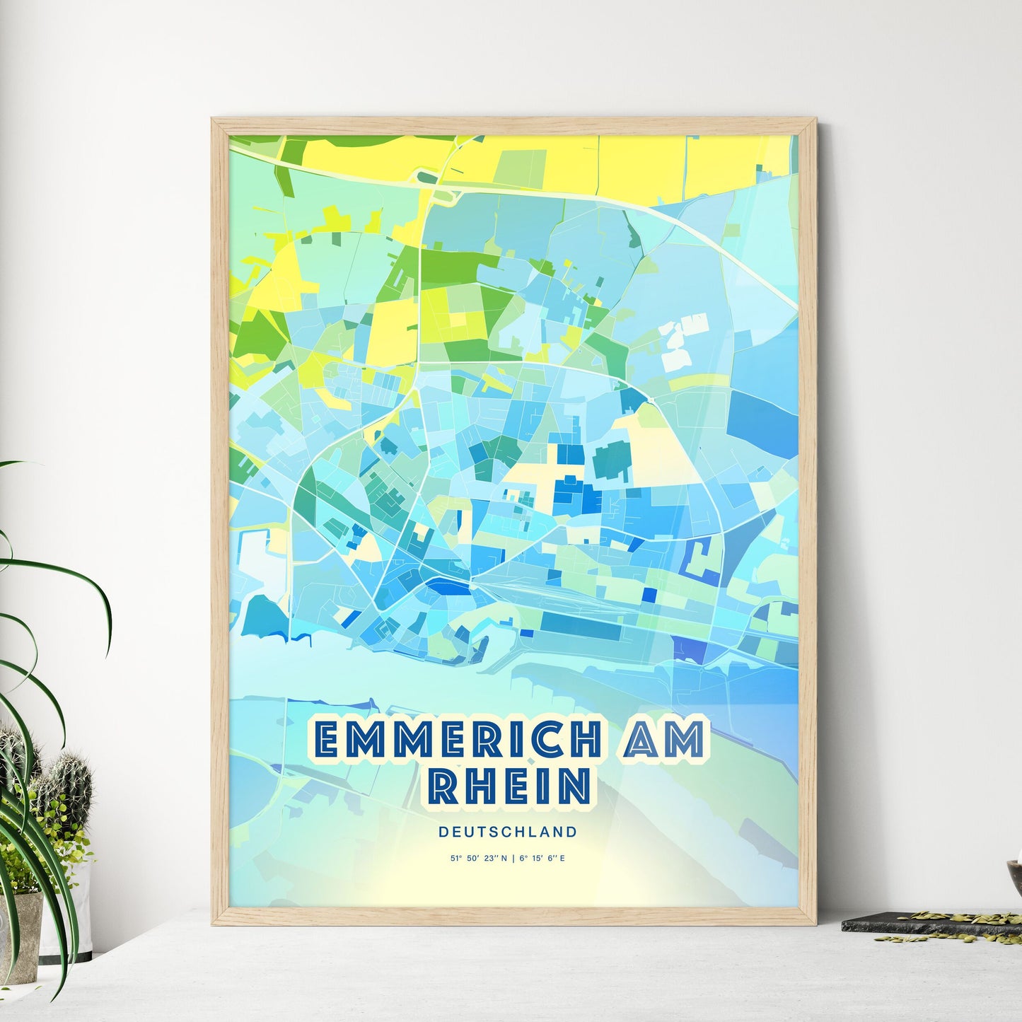 Colorful EMMERICH AM RHEIN GERMANY Fine Art Map Cool Blue