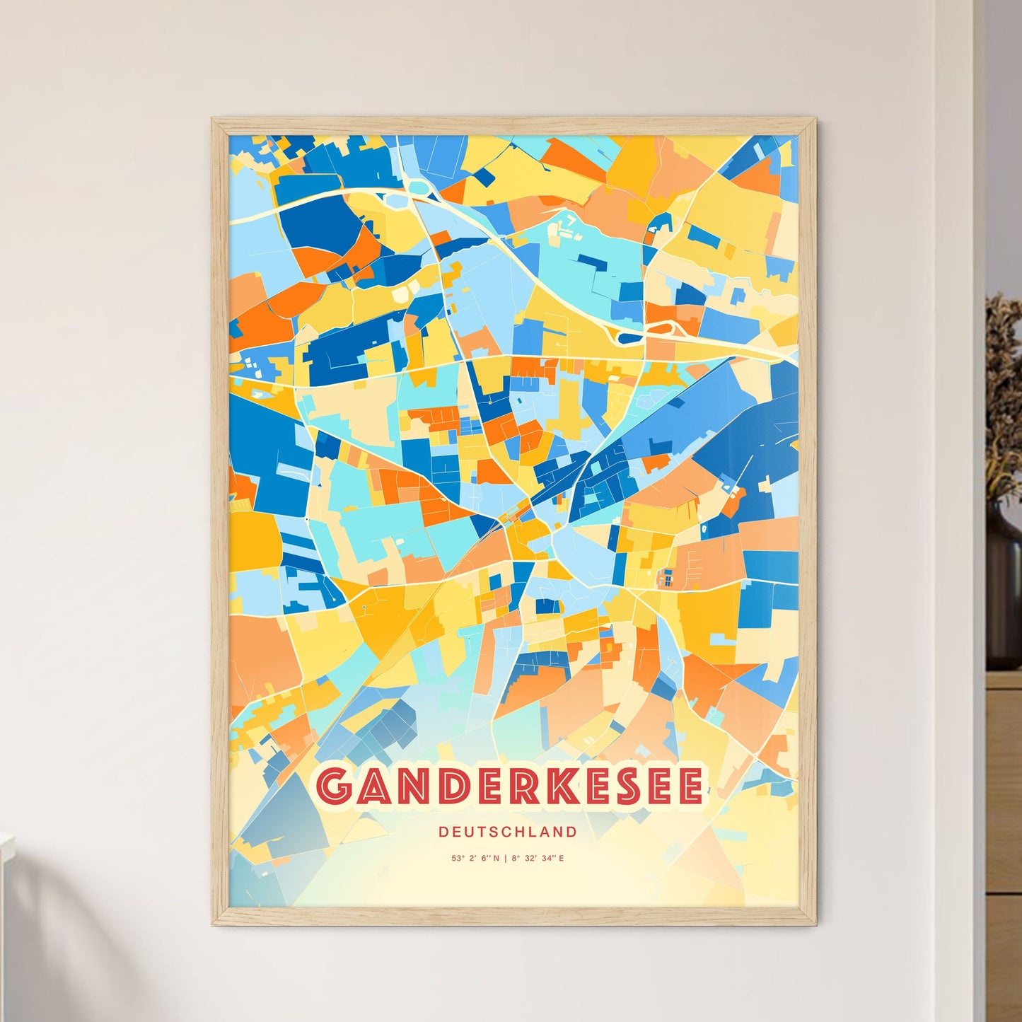 Colorful GANDERKESEE GERMANY Fine Art Map Blue Orange