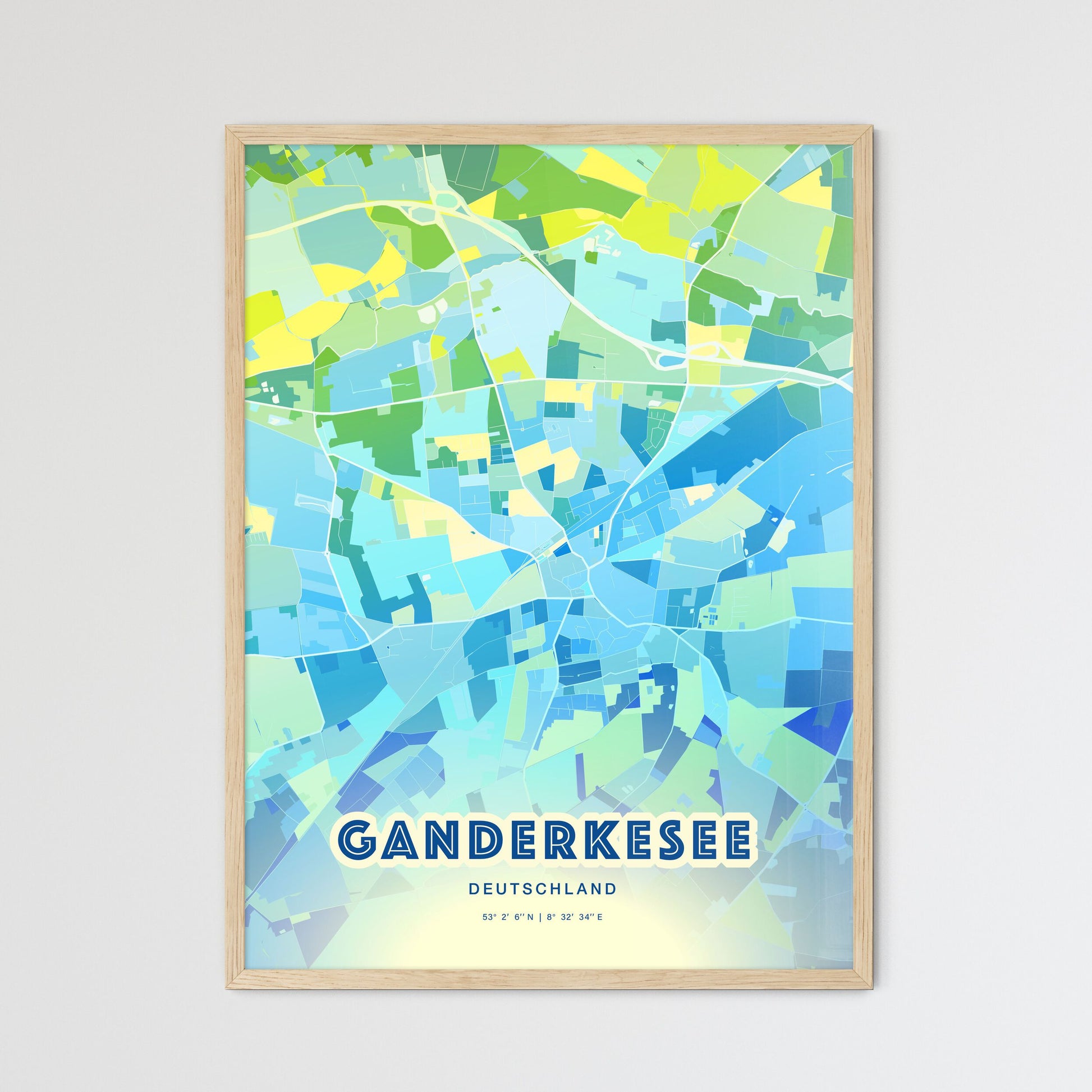 Colorful GANDERKESEE GERMANY Fine Art Map Cool Blue