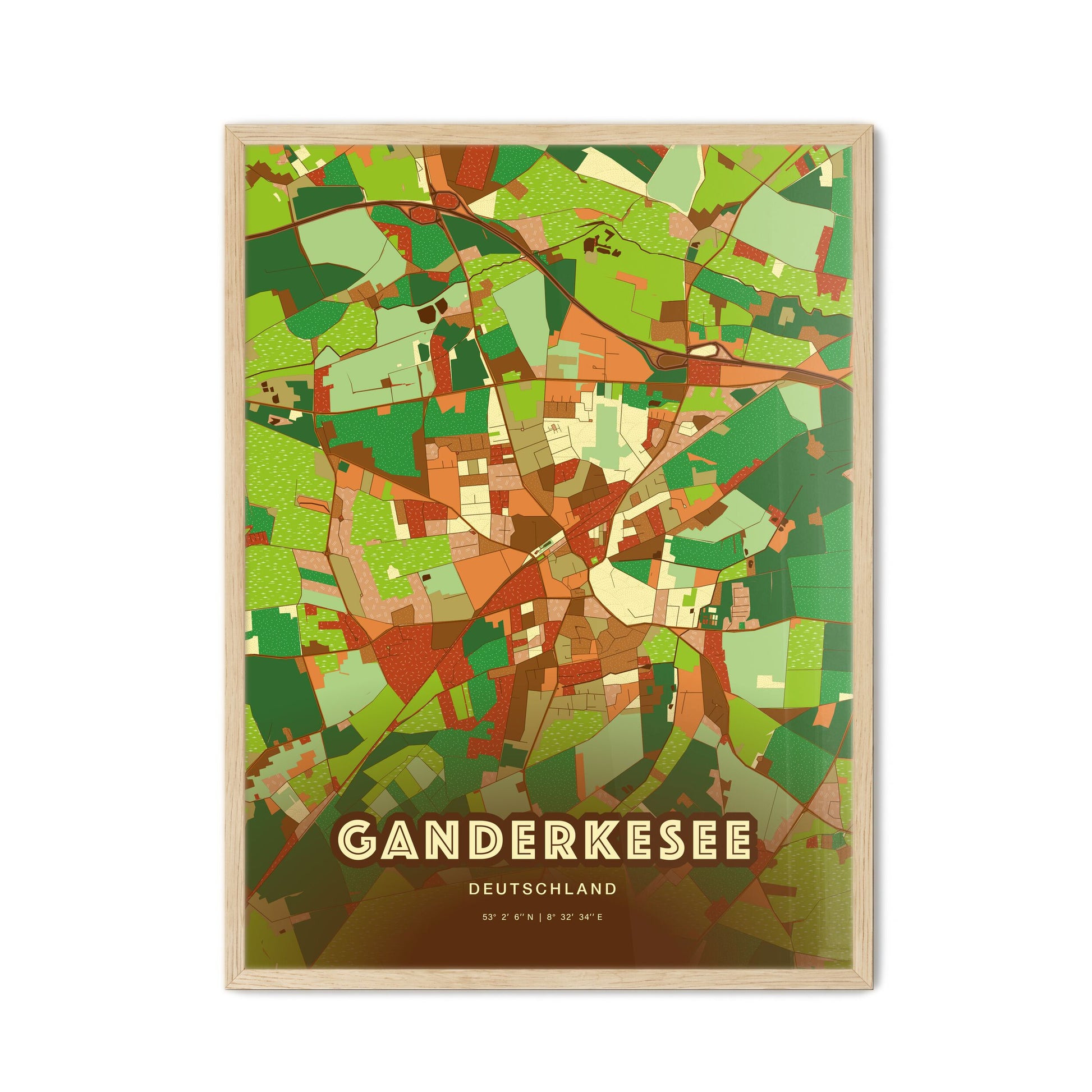 Colorful GANDERKESEE GERMANY Fine Art Map Farmhouse