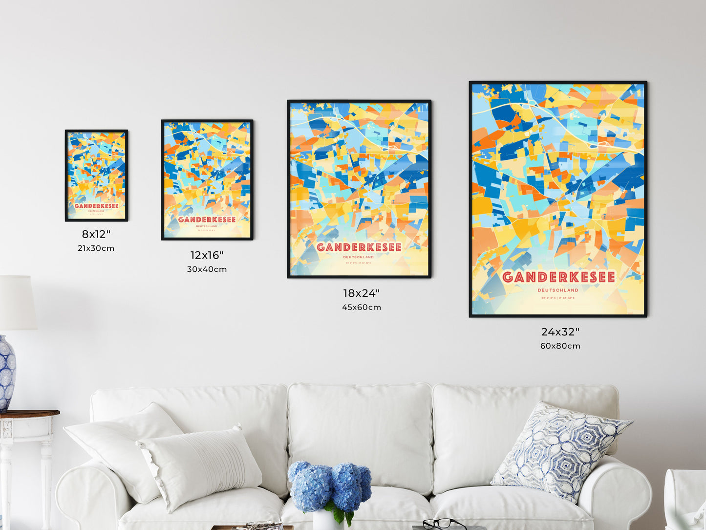 Colorful GANDERKESEE GERMANY Fine Art Map Blue Orange